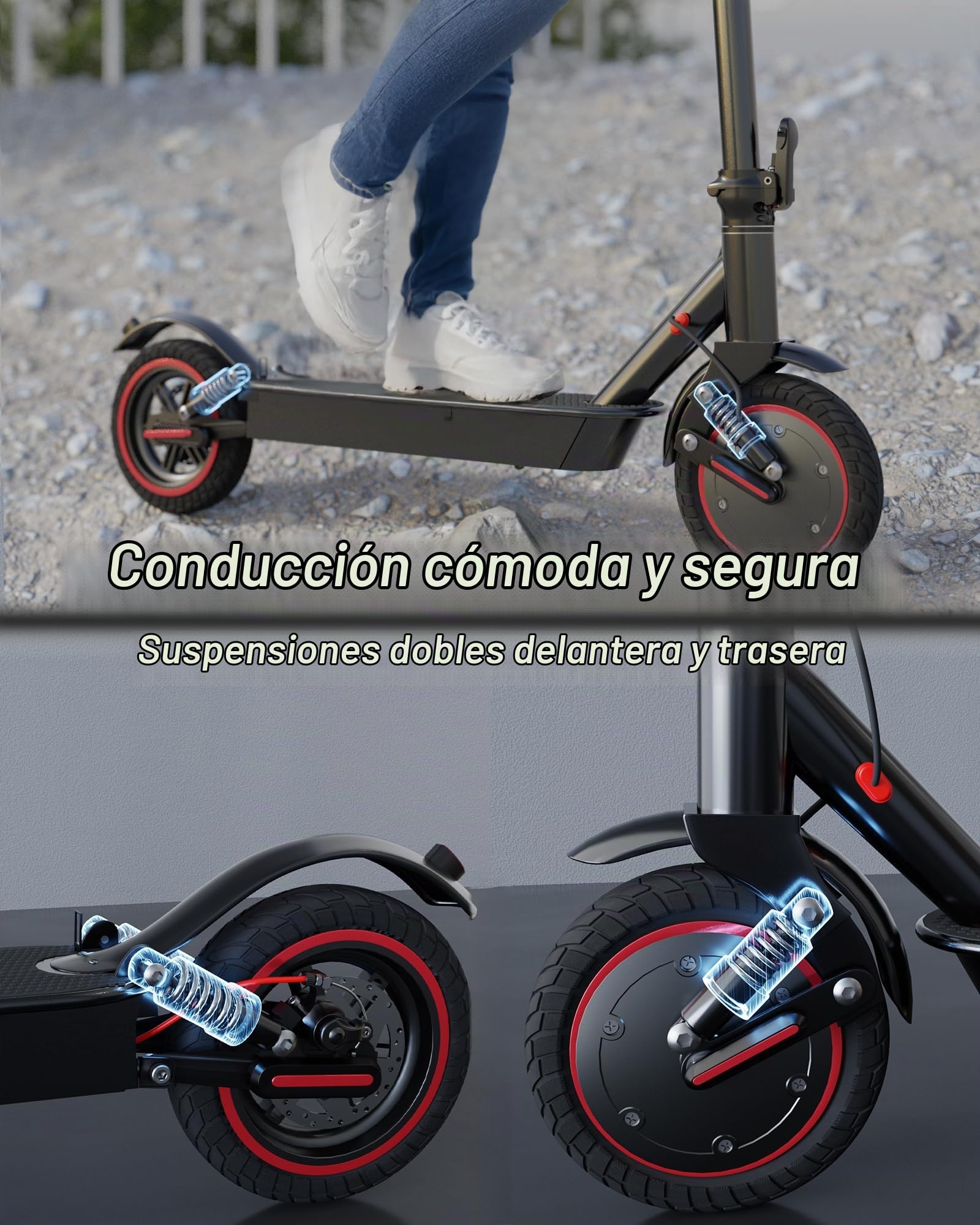 QNQ Patinete eléctrico para adultos, 8,5/10 pulgadas, pantalla LED, función de aplicación, máx. 20 – 35 km, alcance de 20 km/h, carga de 120 kg, sistema de frenado dual, plegable para viajeros
