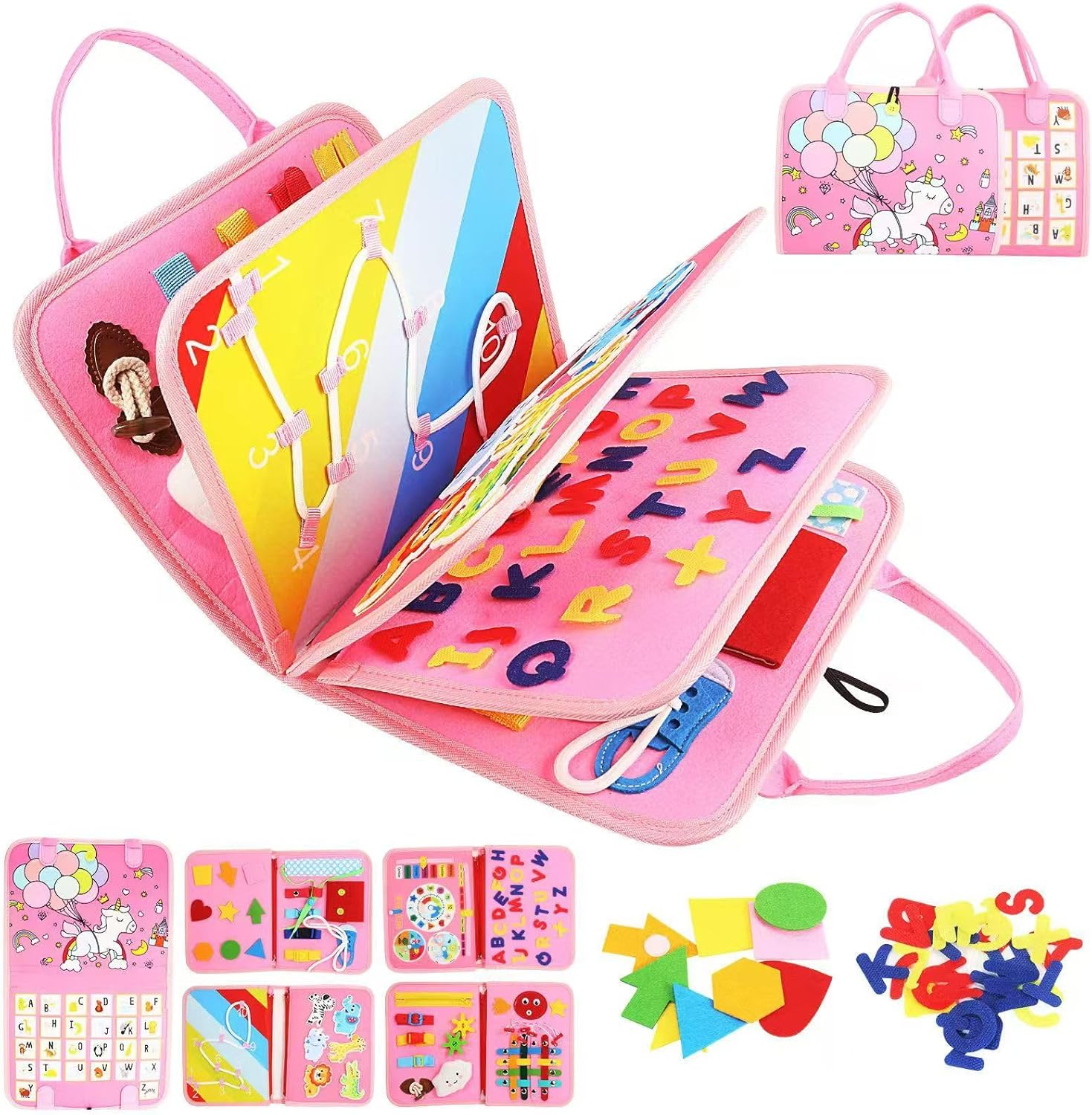 Toddler Busy Board, Montessori Toys for 3+ Years Old, Sensory Board for Toddlers, Educational Activities for Fine Motor Skills, Gifts for Girls Boys, Travel Toys for Airplane Car