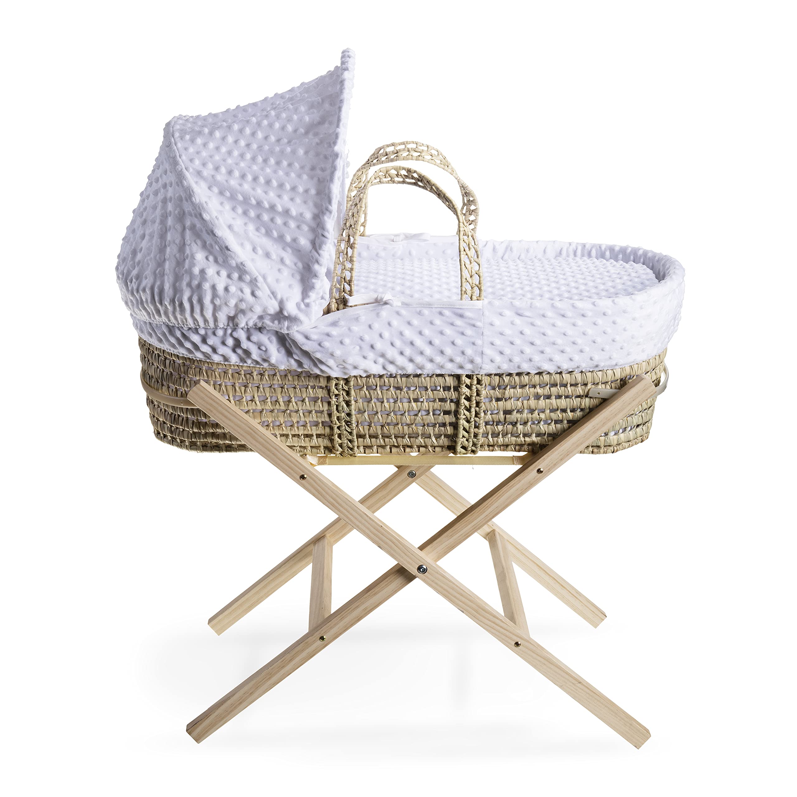 Clair de Lune Dimple Palm - Cesta in vimini con supporto pieghevole naturale, 75 x 28 cm, colore: Bianco