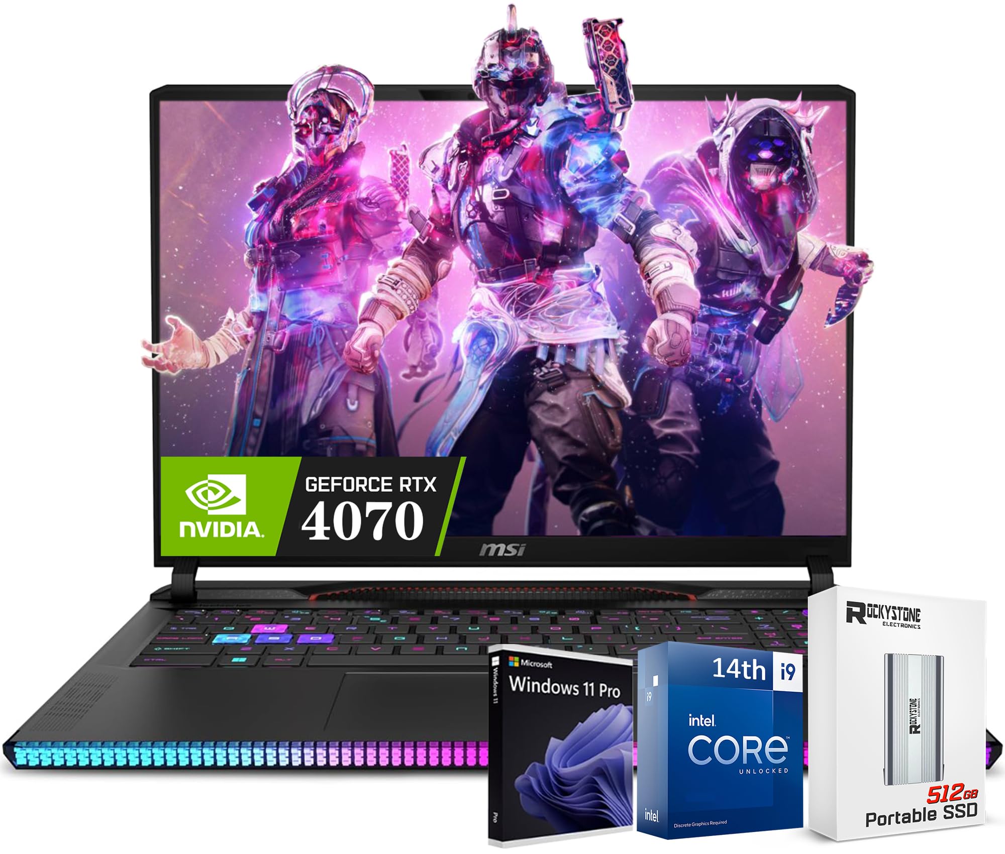 2025 GE68HX Raider Gaming 16" 144Hz FHD+ Laptop, Intel 24-Core i9-14900HX(up to 5.8 GHz), GeForce RTX 4070, 64GB DDR5 RAM, 2TB SSD, RGB Backlit, Thunderbolt 4, Webcam, W/PSD, Win 11 Pro, Black