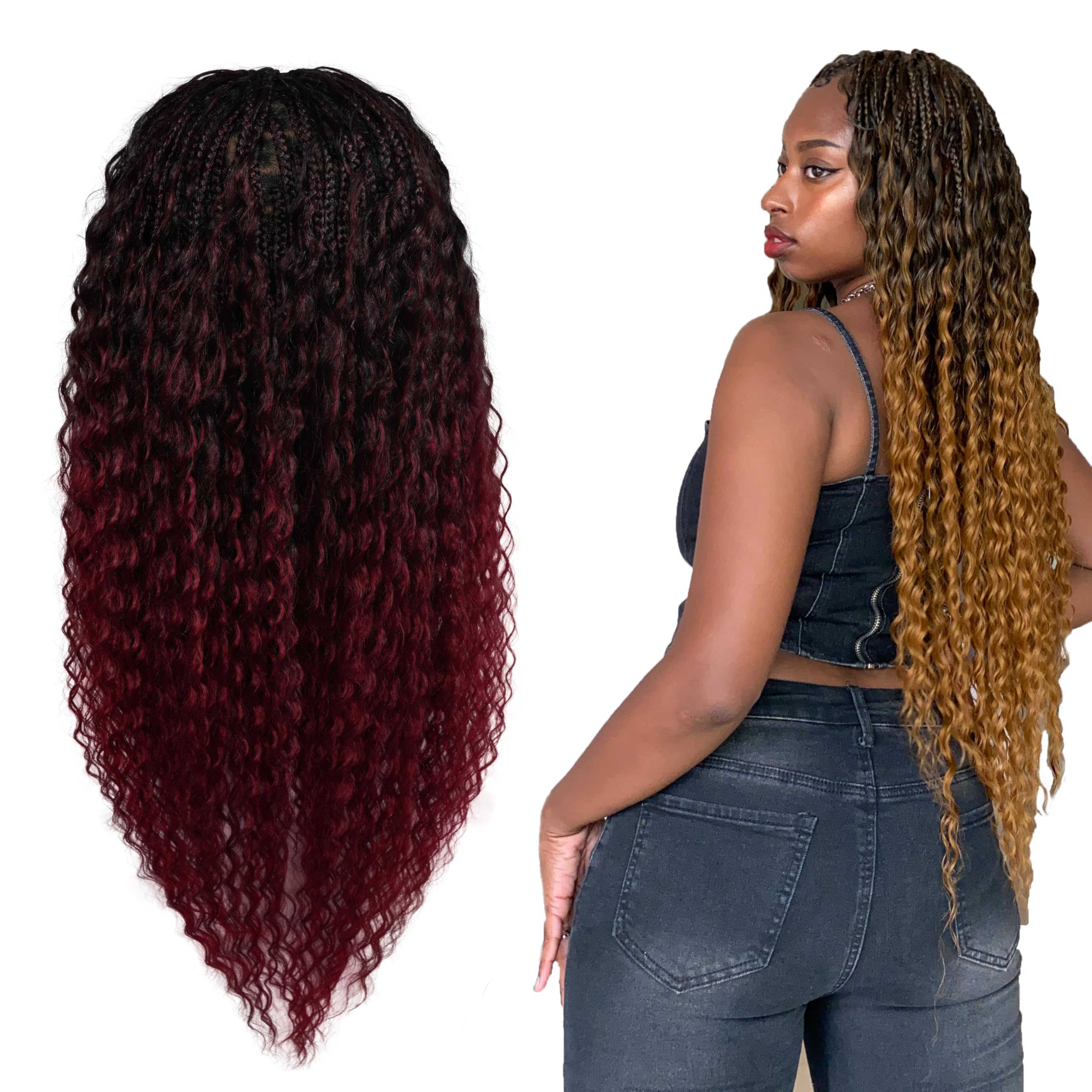 RAHELMO Single Full Lace Braid Wig – Micro Boho Peruvian Deep Wave Box Braided Wig, Knotless Braided Wigs for Black Women, Curly Hair Wig, with