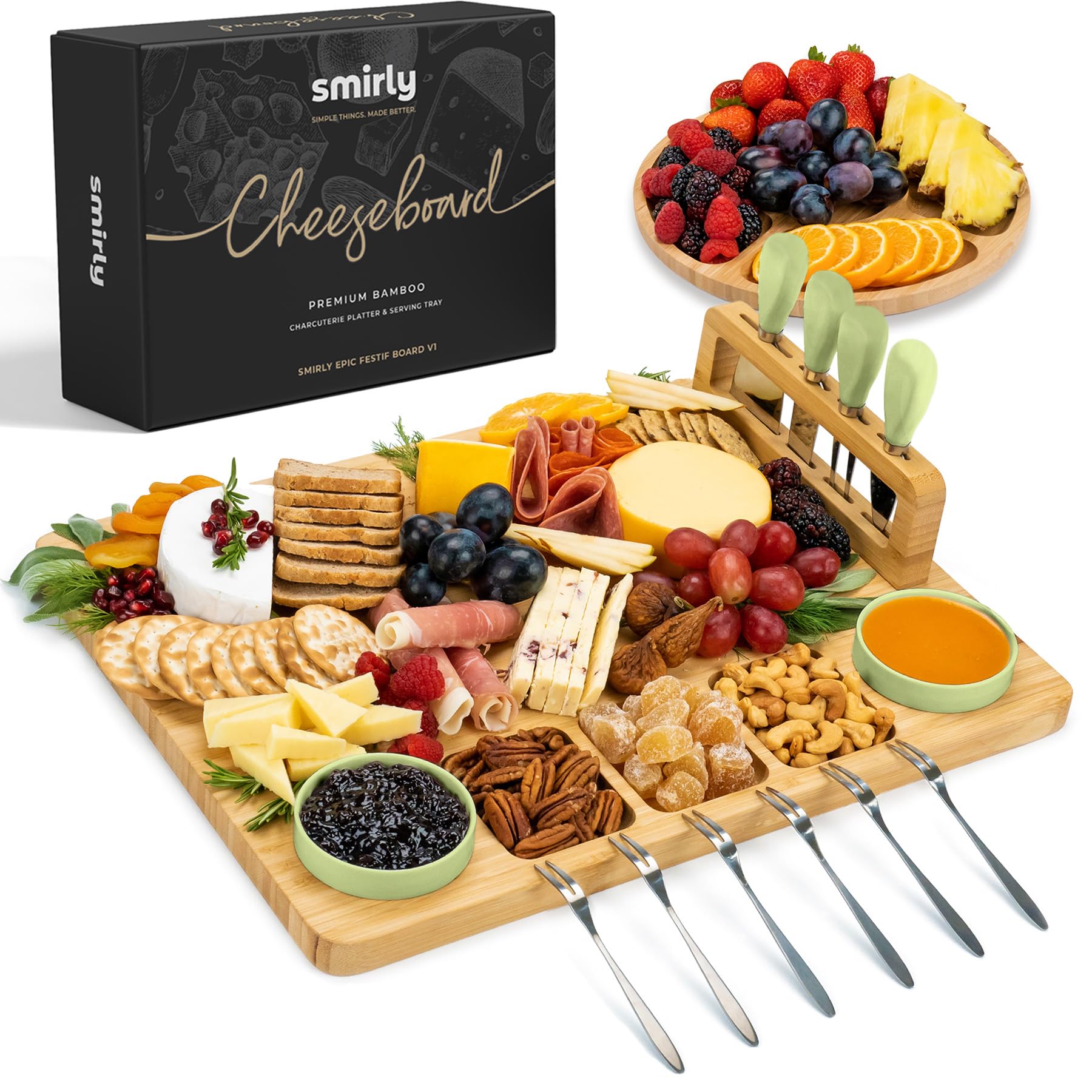 SMIRLY Charcuterie Boards Gift Set: Charcuterie Board Set, Bamboo Cheese Board Set - Unique Mothers Day Gifts for Mom - House Warming Gifts New Home, Wedding Gifts for Couple, Bridal Shower Gift