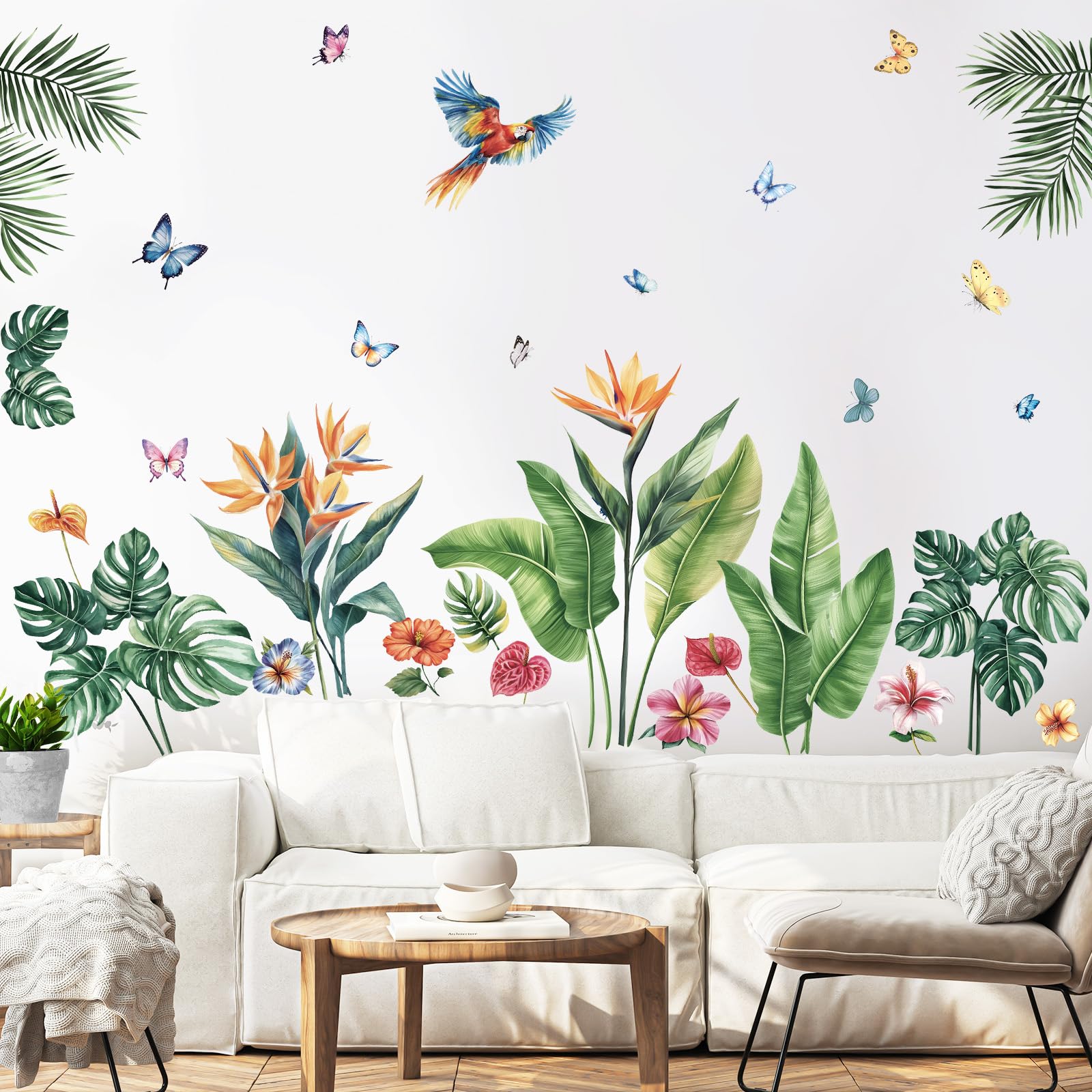 SHUCHING Palm Leaves Wall Sticker Peel and Stick, Vinyl Tropical Leaf Wall Decal, Wall Decor Art Home Decoration for DIY Bedroom Living Room Office