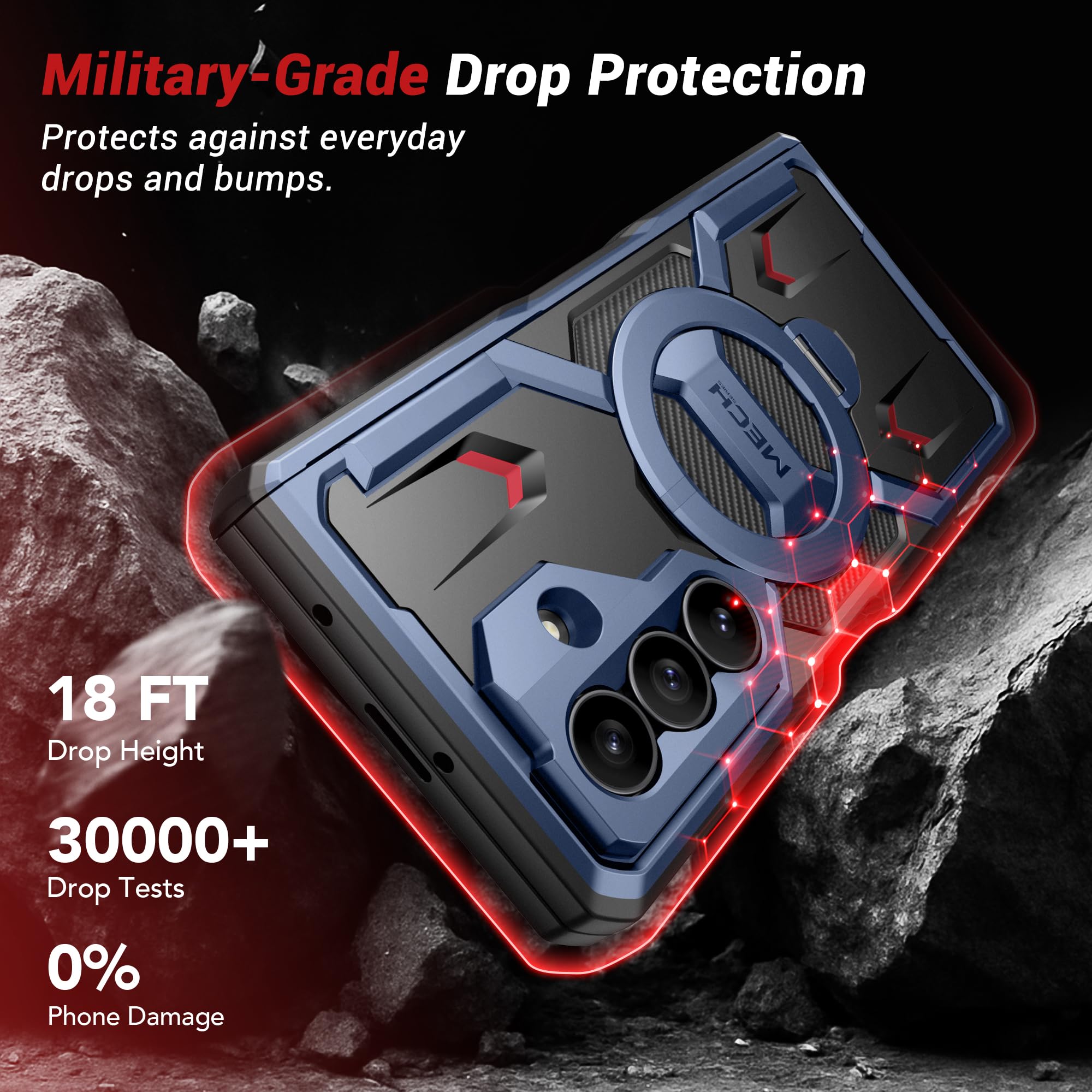 Tongate 360°Drehbarer Magnetständer für Samsung Galaxy Z Fold 7 Hülle mit Privatsphäre Bildschirmschutz, [Kompatibel mit Magsafe] [Anti-Spionage] [360°Ringhalterung] Vollständig Stoßfeste Hülle, Blau