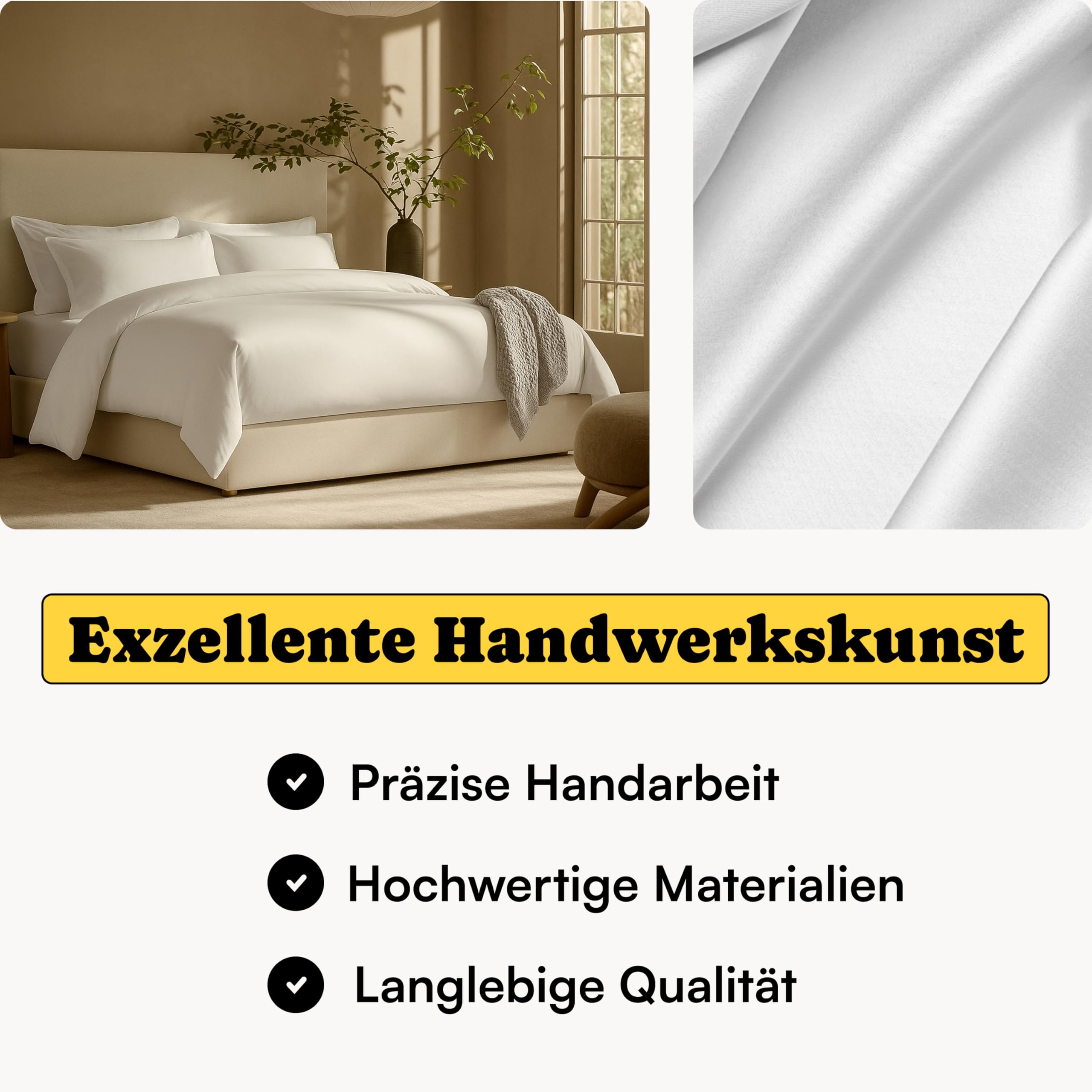 Mako Bettwäsche Satin 135x200 cm Weiß (Bio-Baumwolle) + 80x80 Kissenbezug| Aesthetic Einfarbig