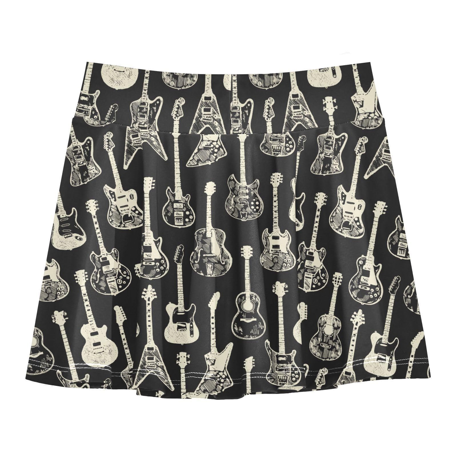 Aflyko Girls Pleated Skater Skirt Electric Acoustic Guitar High Waist Cheerleading Dress Dance Skort with Lining Shorts Weekend Date Outfit Short Bottoms, 9-10Y Multicoloured