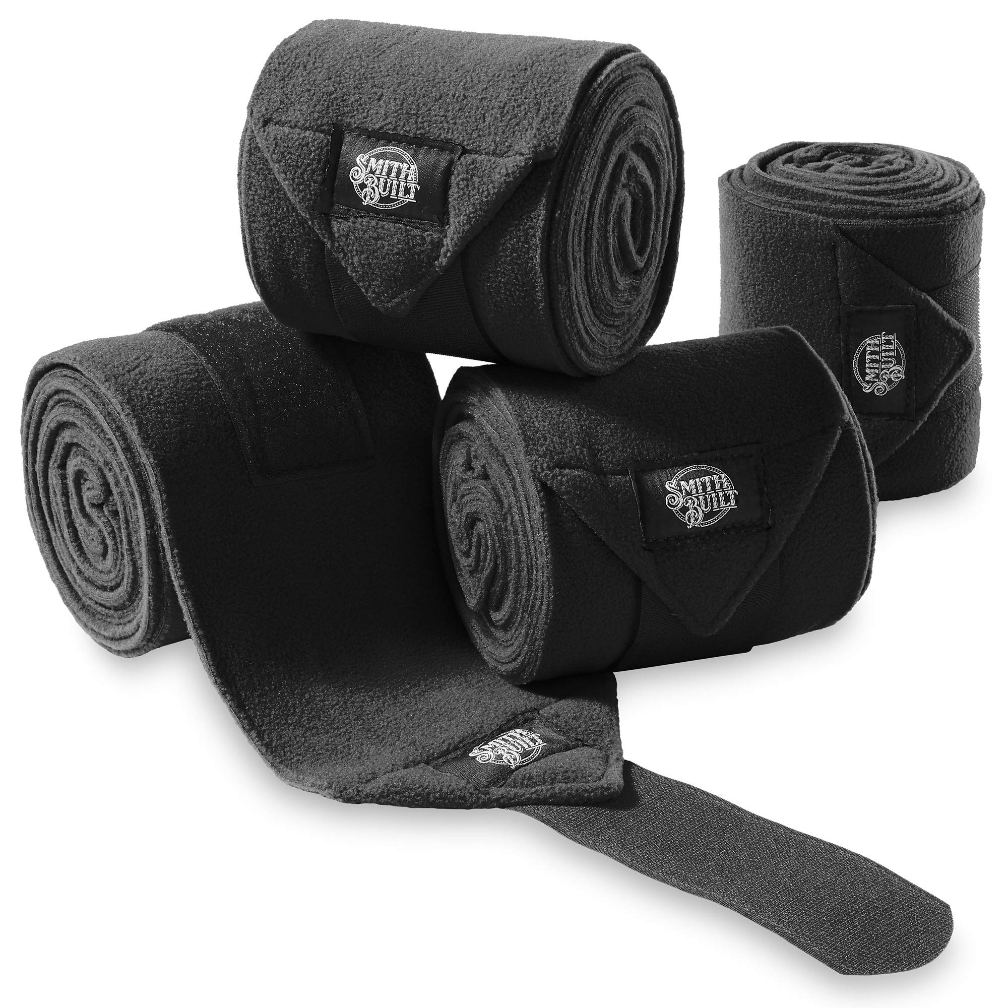 SmithBuilt Equine Fleece Polo Wraps, Black - (Set of 4) Horse Leg Bandages