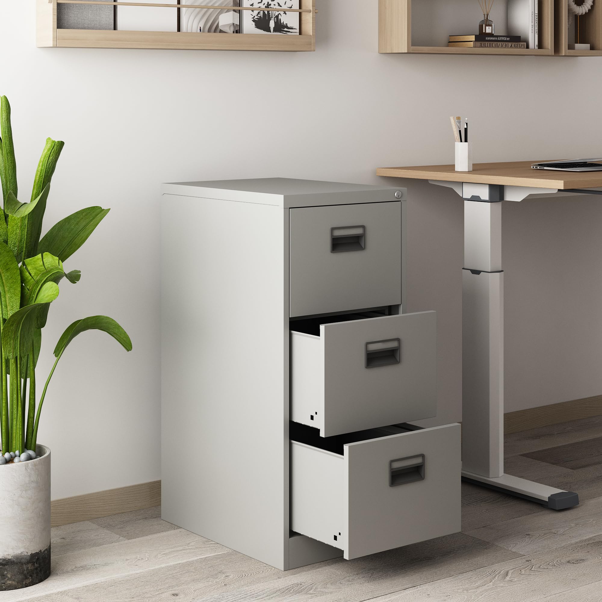 [en.casa] Cassettiera in Acciaio con 3 Cassetti Mobile Archivio Schedario da Ufficio con Serratura 103 x 45 x 62 cm - Grigio