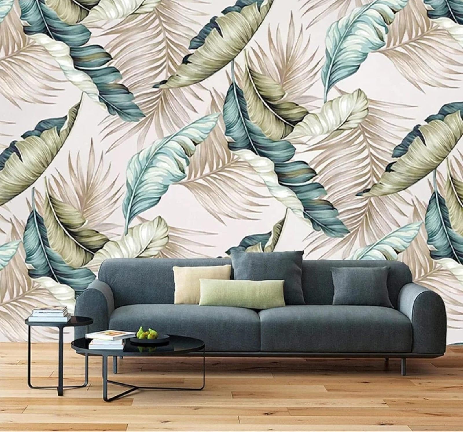 Tzxztt Hand Drawn Fresh Minimalist Plants Banana Leaves Modern 3D Wallpaper Premium Textured Silk Neutral Tones Material Ideal for Living Room Bedroom-250cm×170cm