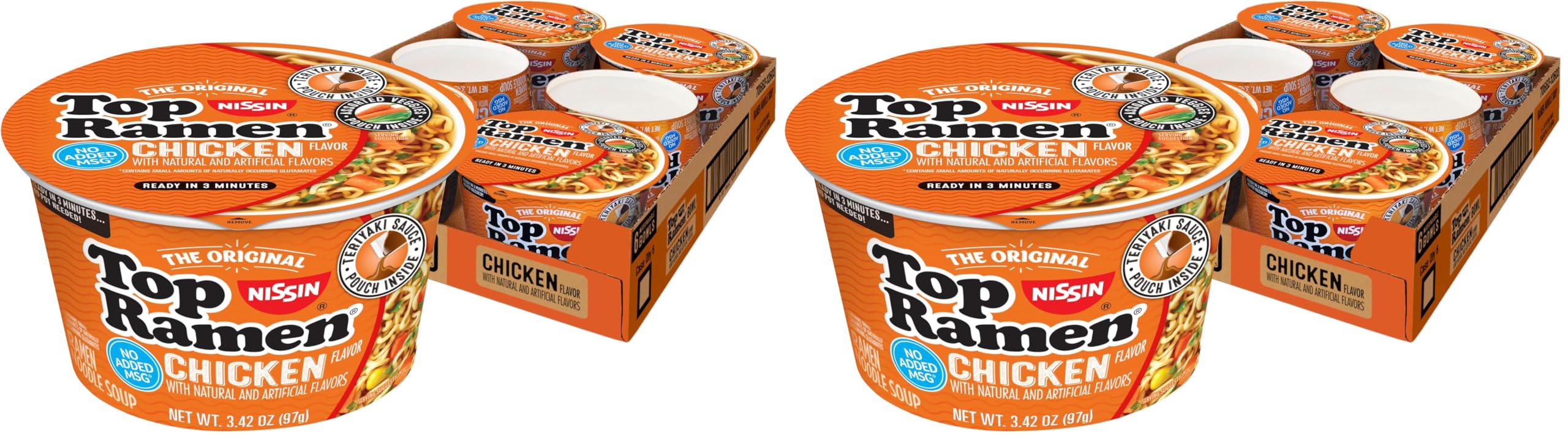 Nissin Top Ramen Bowl Ramen Noodle Soup,Chicken,3.42 Ounce,(Pack of 12)