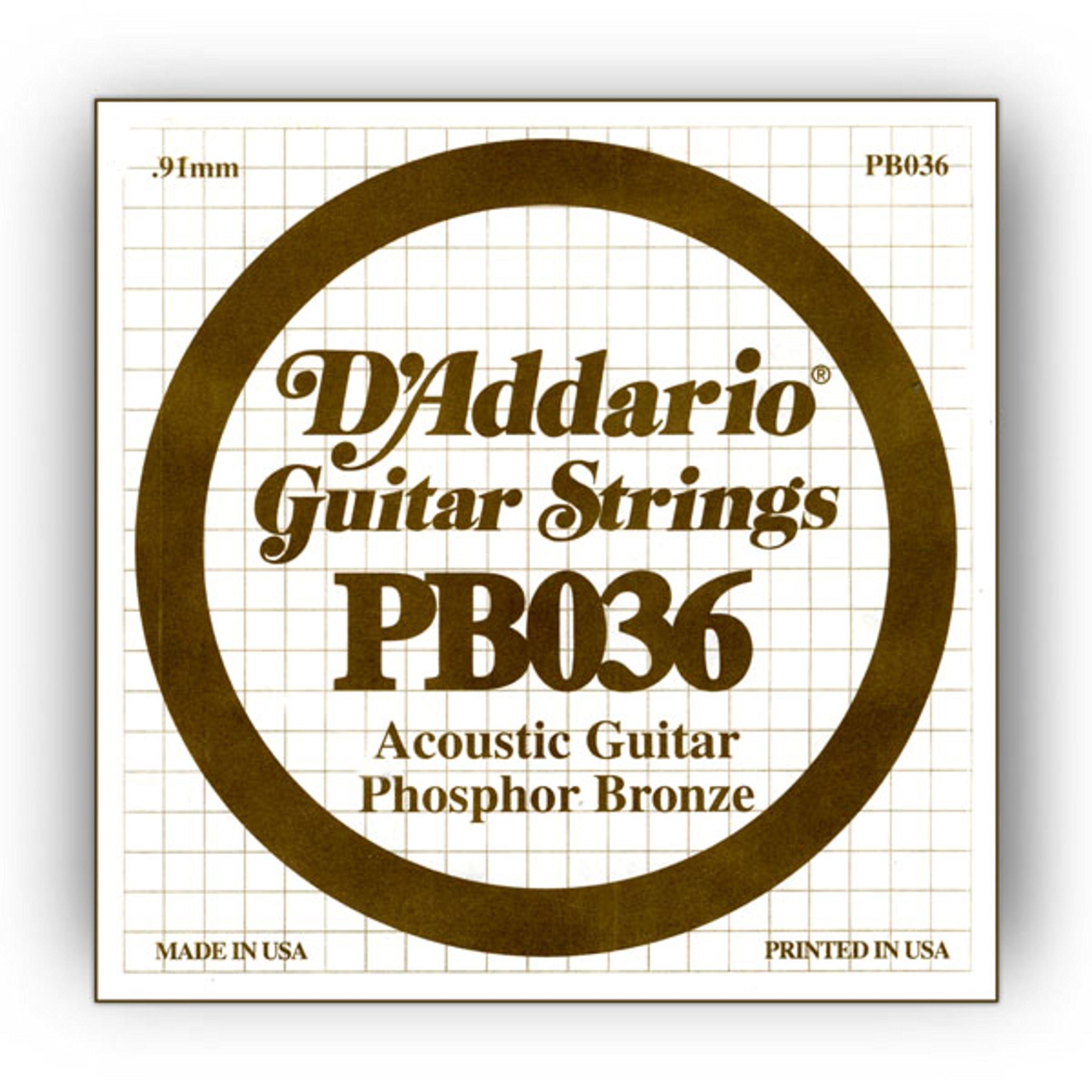 D'Addario PB036 .036 Phosphor Bronze Wound for Acoustic Guitar Single String