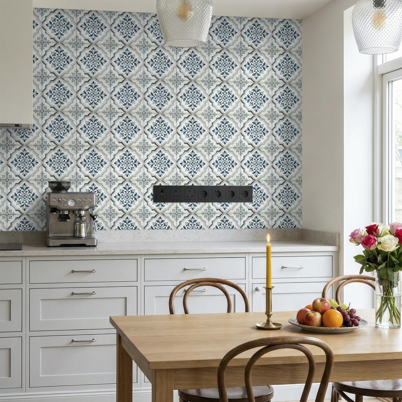 Piastrelle Adesive Cucina Blu Grigio Marocco Piastrelle Adesive Bagno Impermeabile Pavimento pvc Adesivo Mobili Decorazione Armario Camino 30x30 cm/ 10 pcs