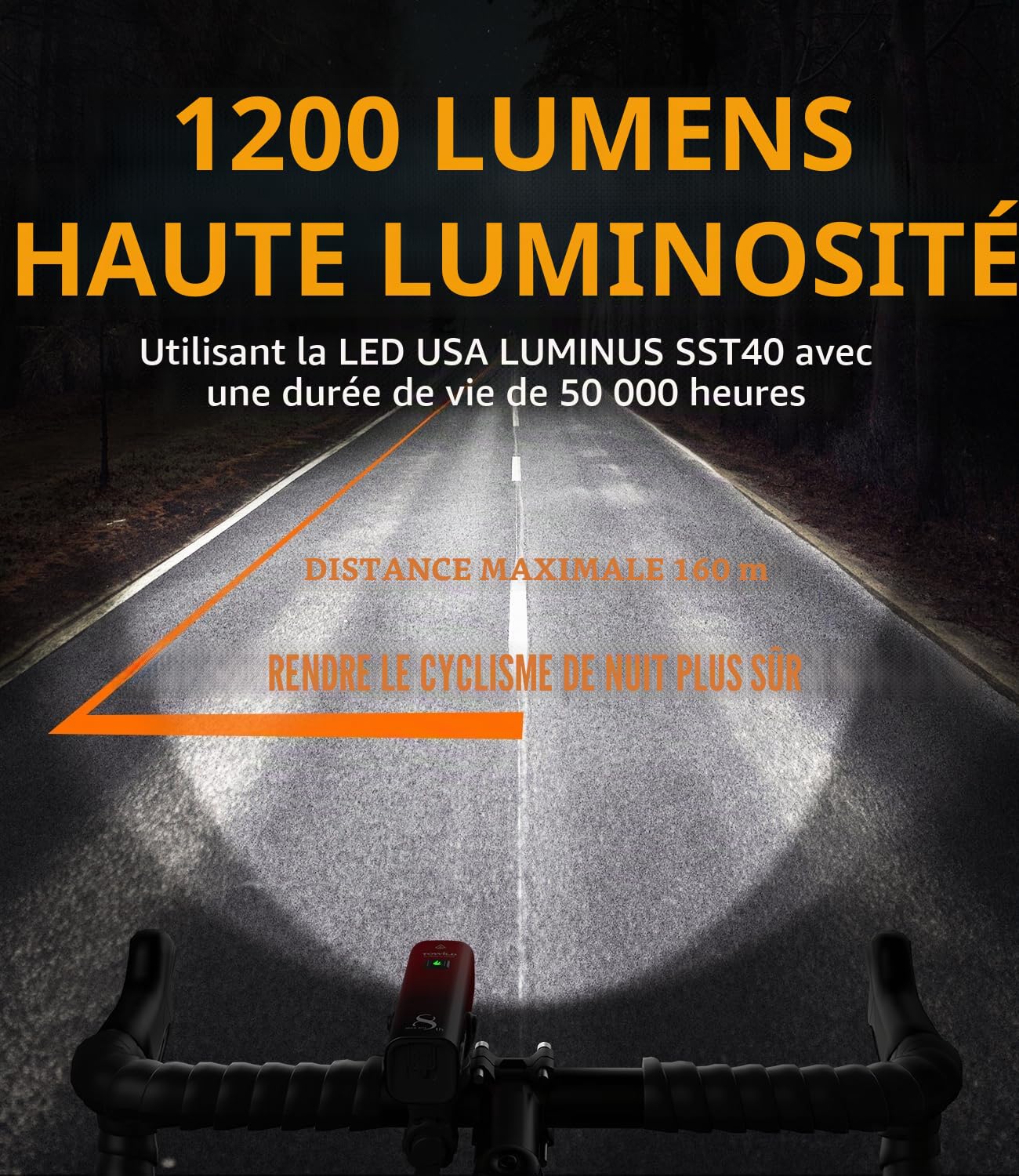 Éclairage Avant Vélo Intelligent 1200 Lumens - Phares de Vélo Super Lumineux avec Télécommande sans & Support pour Ordinateur de Vélo, 5000 mAh Rechargeable IPX6 étanche pour la Conduite de Nuit