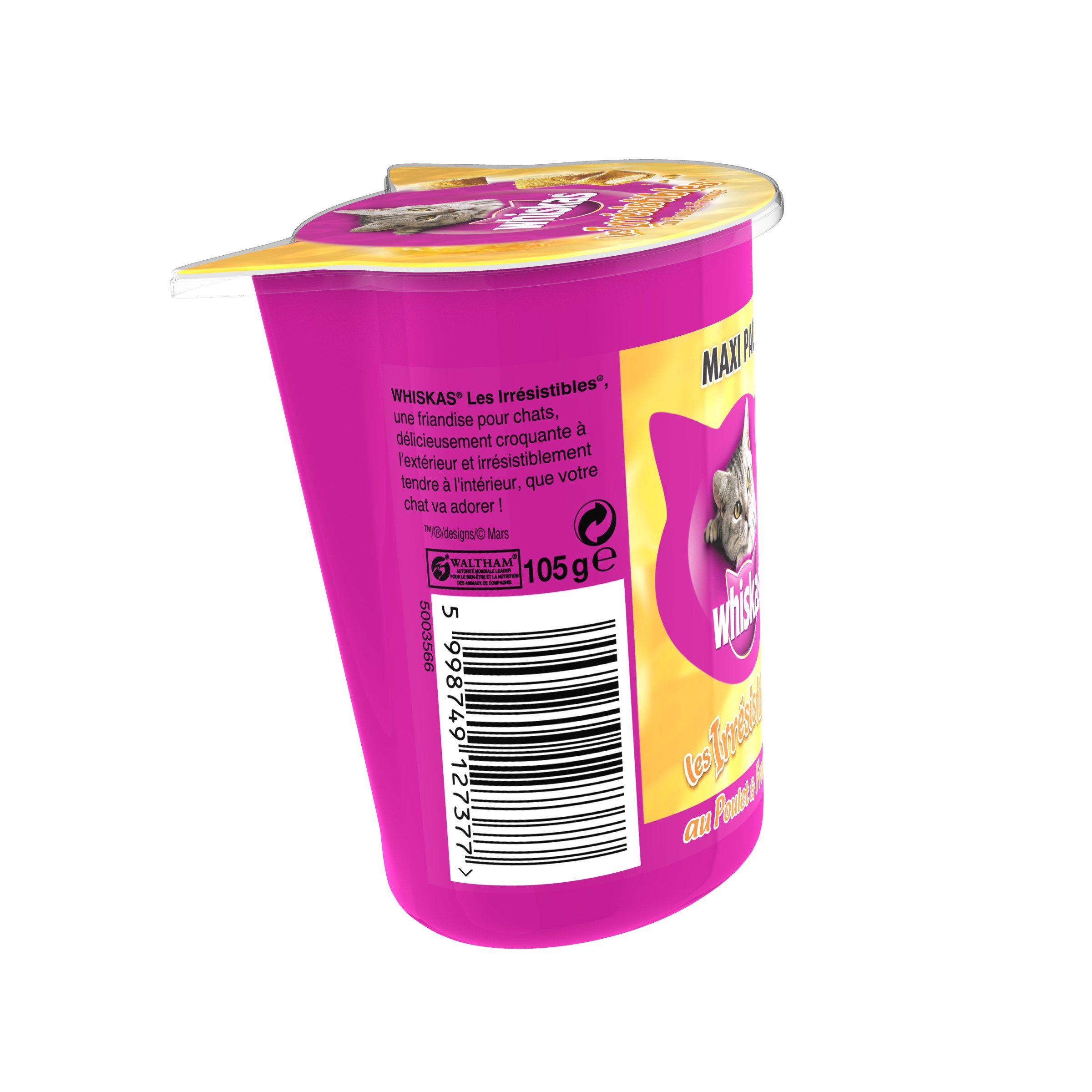 whiskas Les IRRESISTIBLES - Dolcetti per Gatti e Formaggio, 10 scatole da 105 g richiudibili per Una Migliore conservazione, Senza aromi Artificiali, Ideali per Condividere Un Momento di complicità