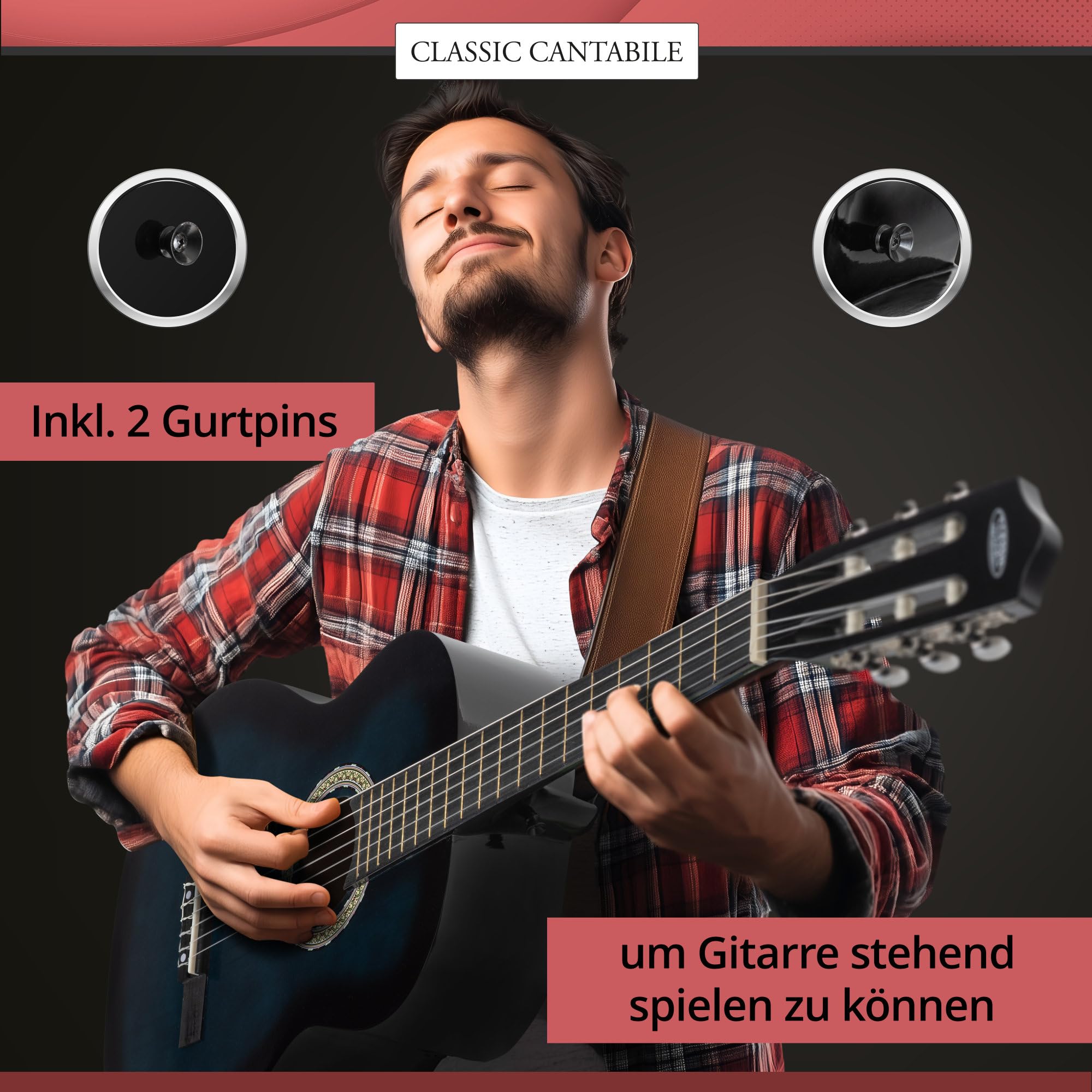 Classic Cantabile Klassikgitarre 4/4 - Konzertgitarre mit Lindenkorpus, Hals aus Okoume & Nylon-Saiten - glänzendes Finish in Blueburst - optimal für Einsteiger und fortgeschrittene Gitarristen