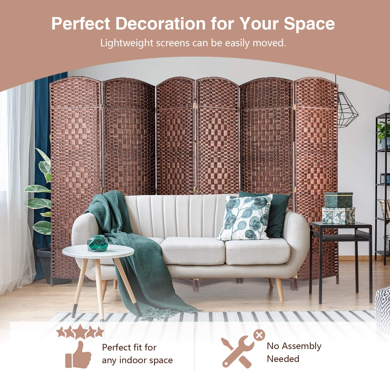 UMAX Room Divider,6 FT Tall Weave Fiber Extra Wide Room Divider,Double