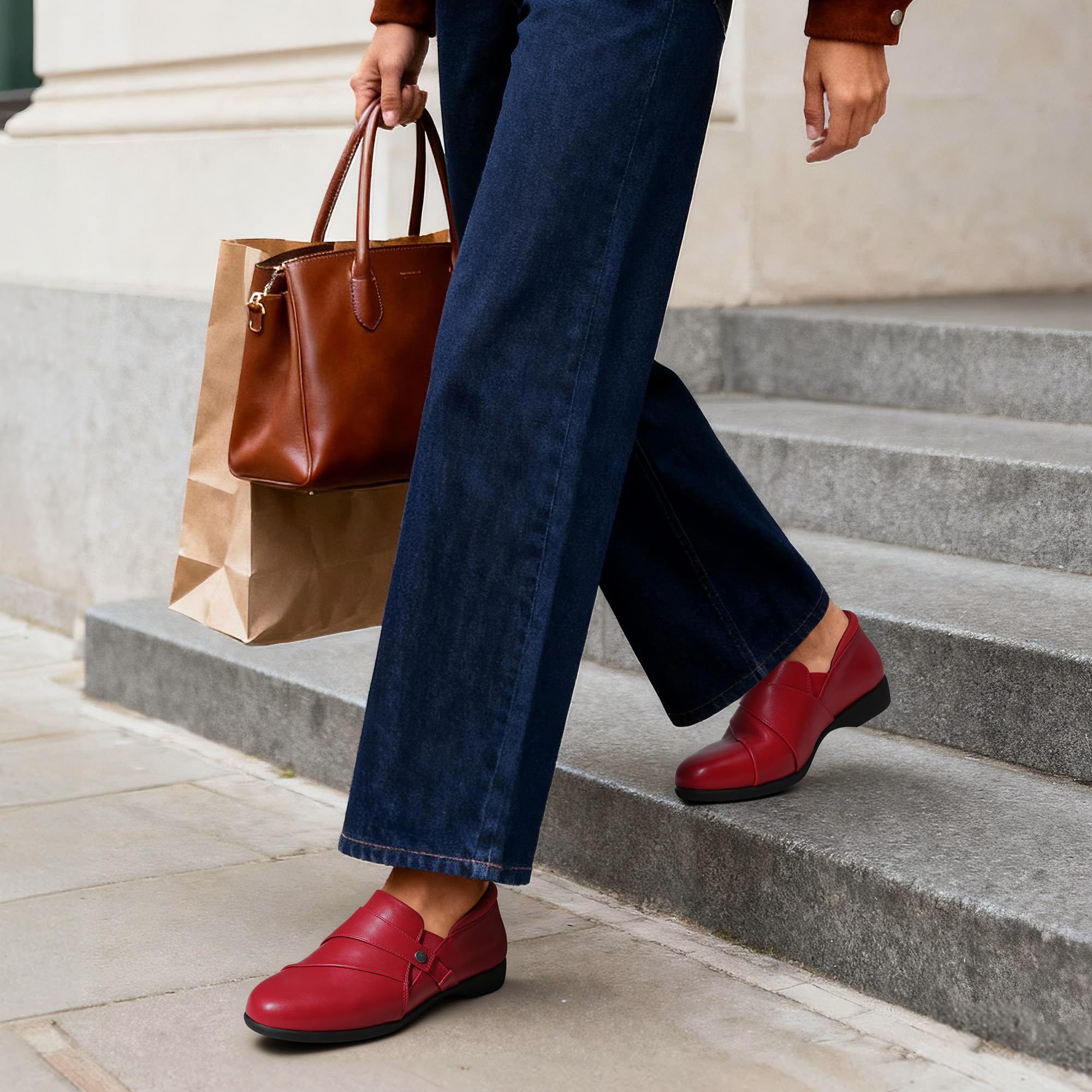 DREAM PAIRS Mokasyny dla kobiet wsuwane Komfortowe eleganckie mokasyny do pracy biurowej Mokasyny biznesowe i casualowe z ekoskórą, okrągły przód z podparciem sklepka, Czerwony, 41 EU