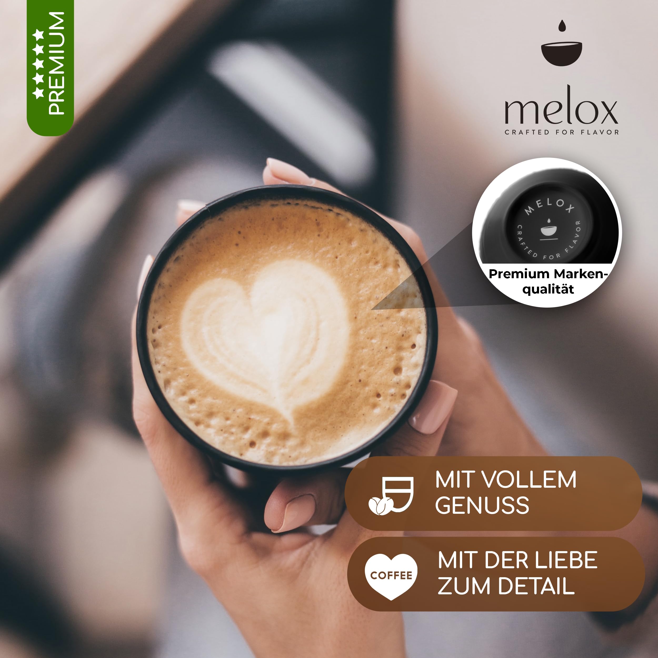 MELOX - Set di 2 tazze da latte macchiato Tornado Line Porcellana Nero senza manico - 2 tazze da 300 ml per latte, caffè e cappuccino a pareti spesse - tazze da caffè in design italiano
