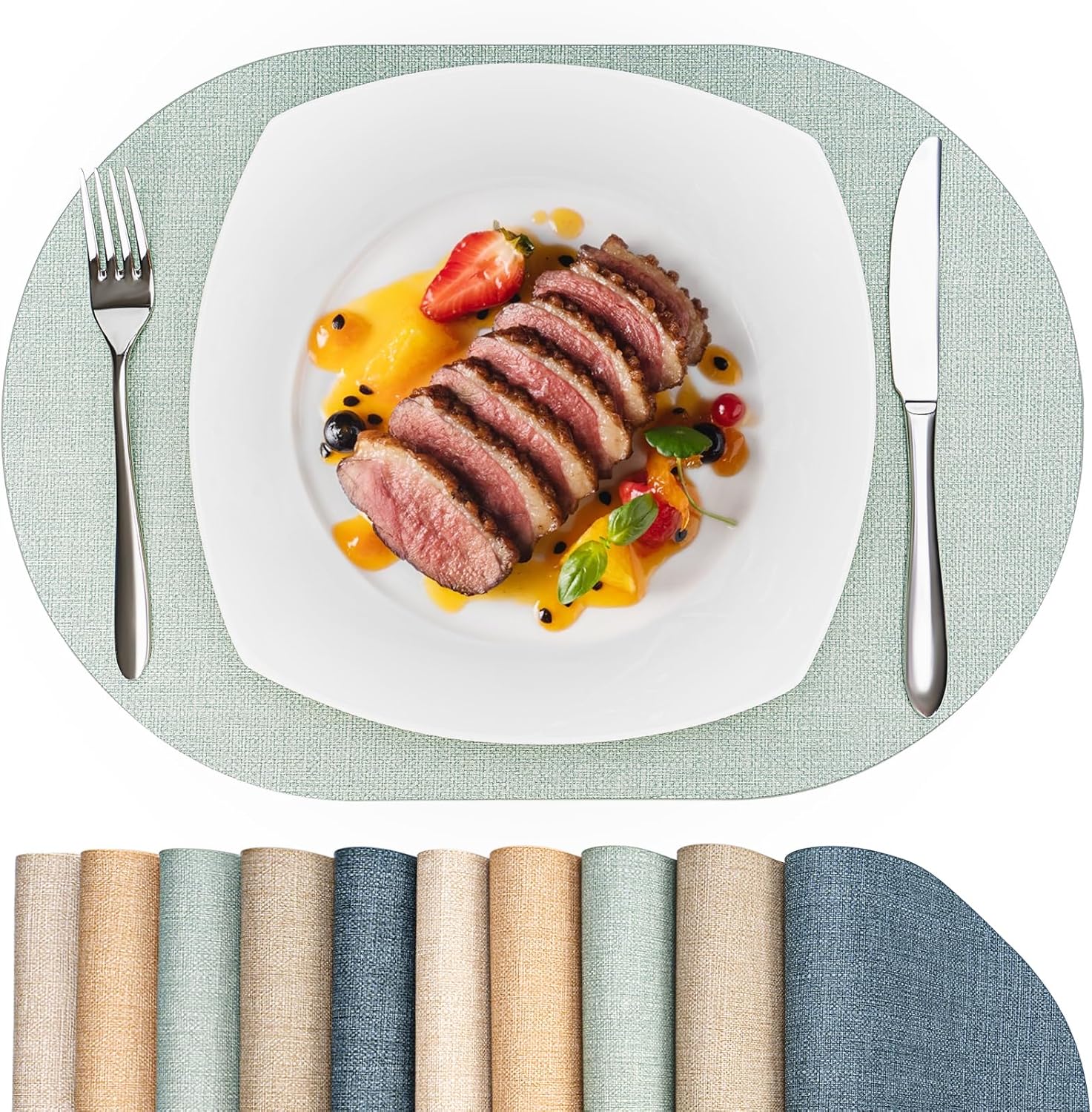 Oval Placemats for Dining Table Set of 6, Washable Leather Table Mats, Waterproof Heat-Resistant Non-Slip Kitchen Placemats, Simple Style Oval Design