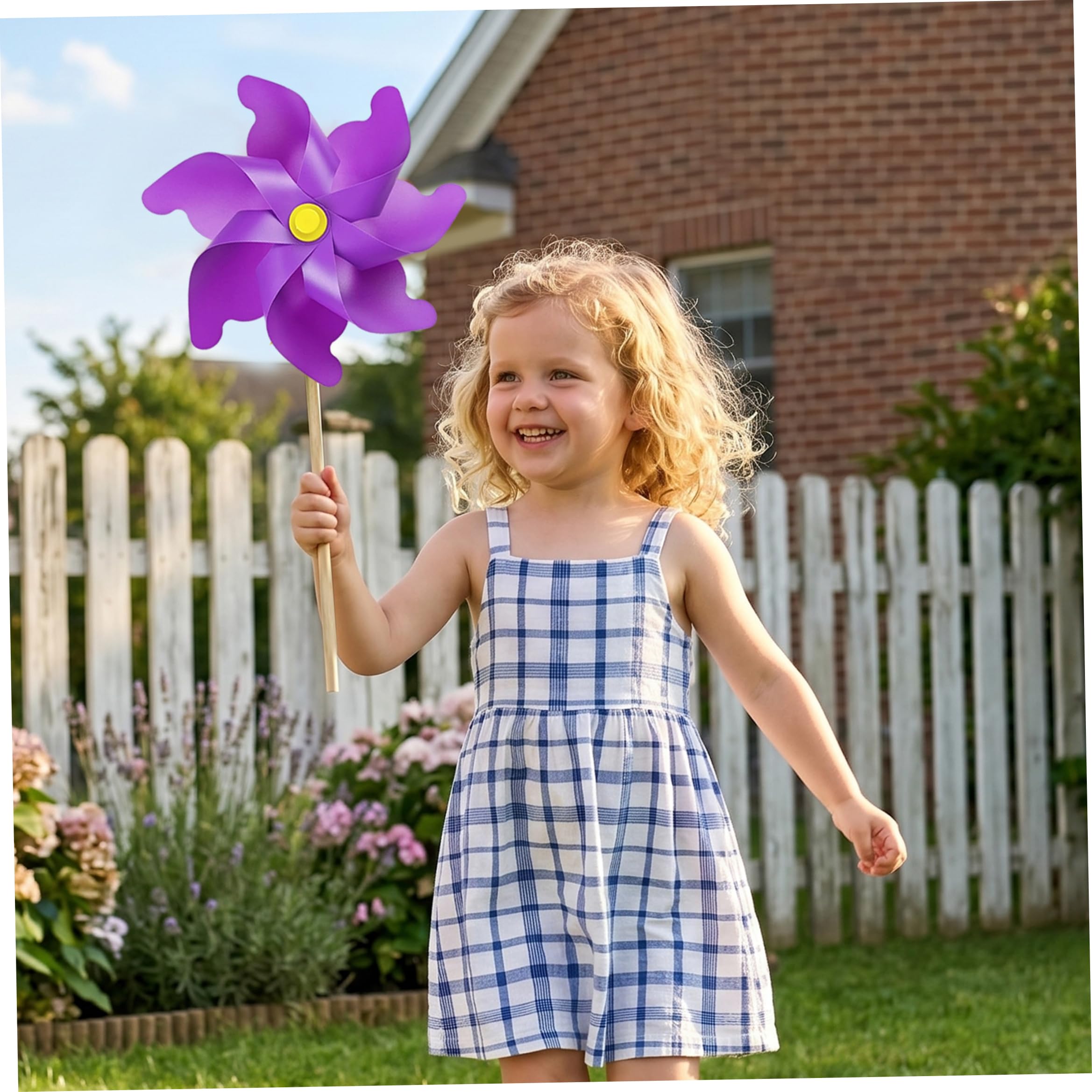 10 Stück 7-Zoll-Windräder aus Kunststoff für den Garten mit 15-Zoll-Holzstange, Windspiele für den Außenbereich, Windräder für Garten und Kinderspiele, Vogelschreckgerät, Lila