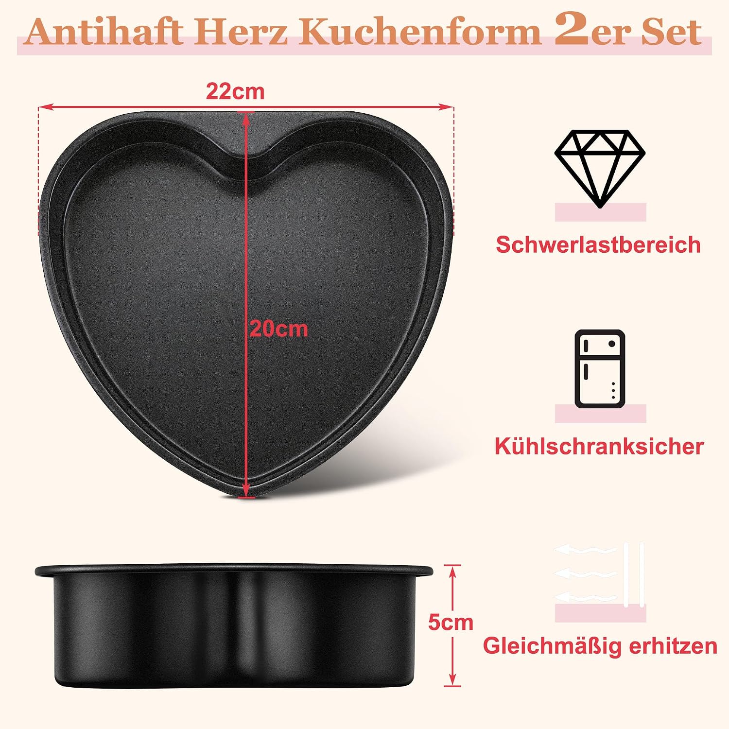 Joyfair Non-Stick Heart Cake Tin Set of 2 (2, 22 x 20 cm) image 2