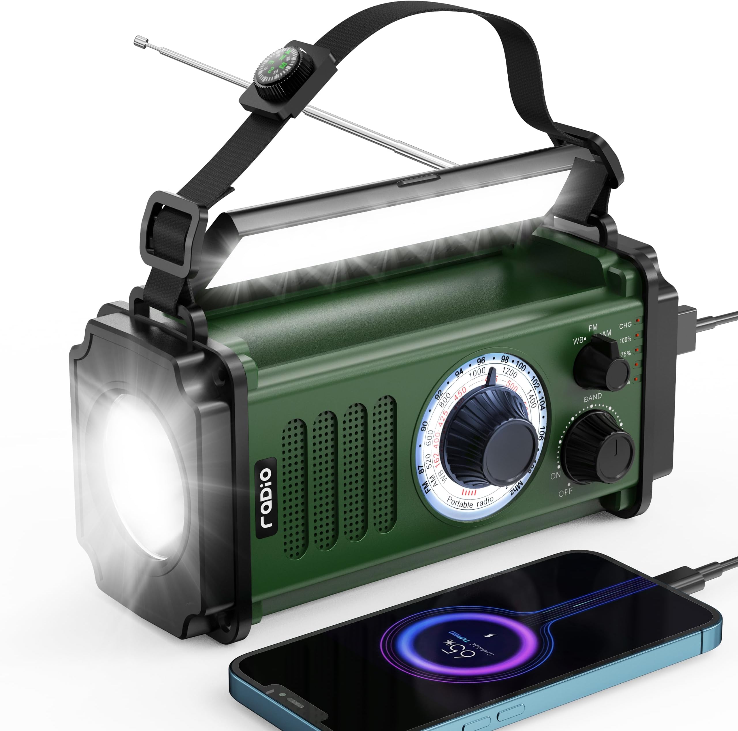 10000mAh/37000mWh Emergency Radio, Solar Radio, Hand Crank Radio, NOAA AM FM Weather Radio, 4 Charging Methods, Polymer Battery, Flashlight & Reading Lamp, SOS Alarm, Phone Charger for Emergency