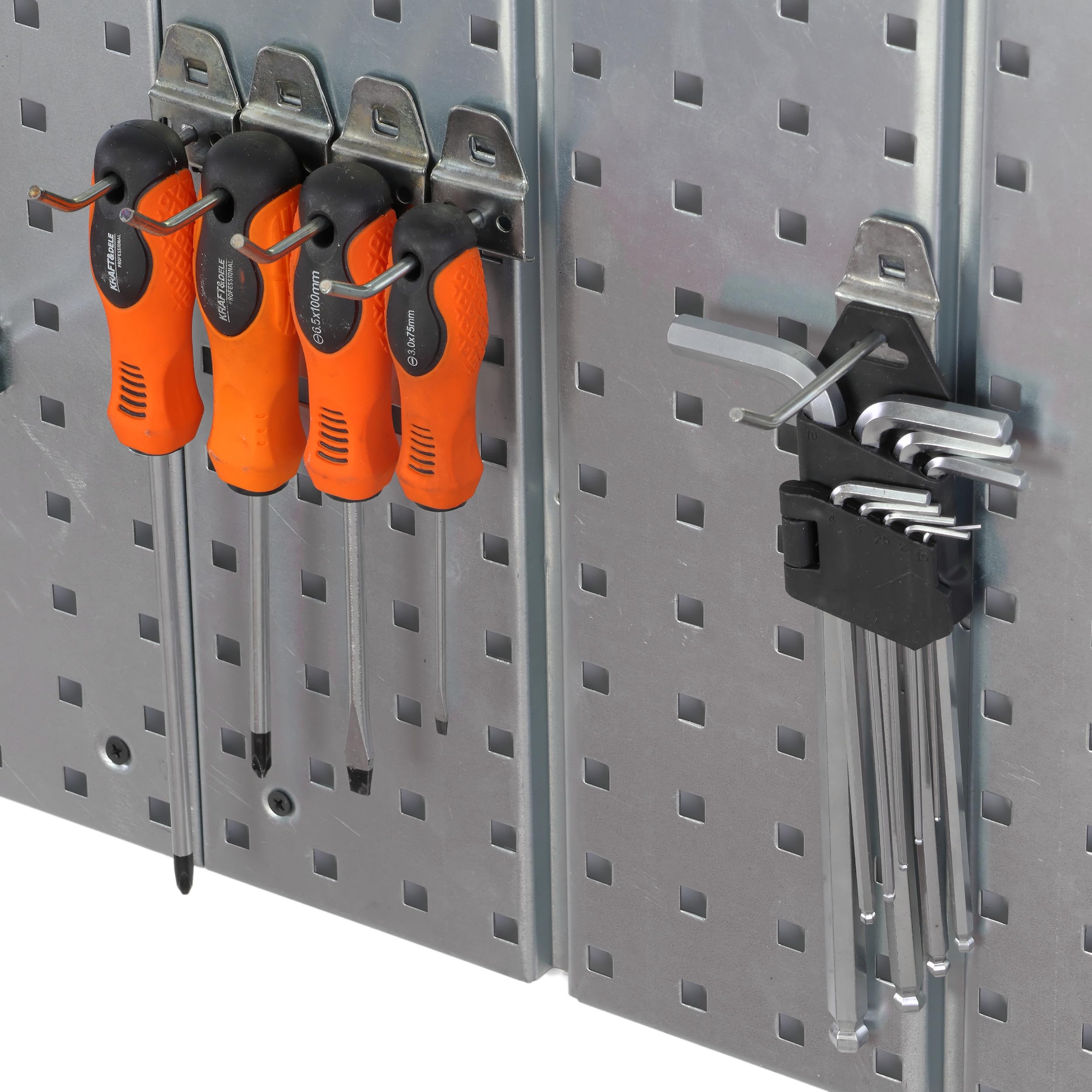 Werkzeugwand Metall 156x72 cm Lagersystem mit Werkzeughaltern Werkzeughaken und 10 Stapelboxen 80 x 115 x 60 mm Farbe: rot Lochbrett Werkstatt Garage Steckbrett Elektrowerkzeuge Lochwand