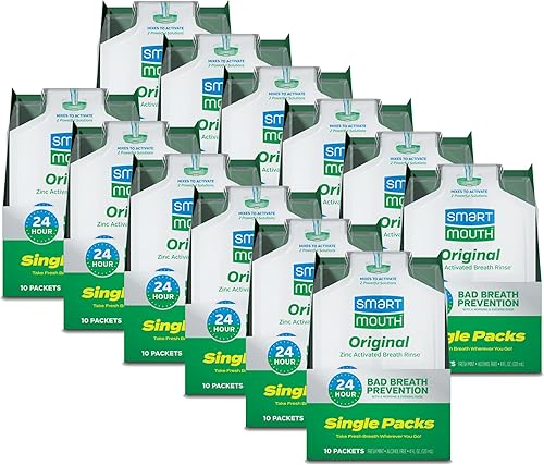 SmartMouth - Enjuague bucal paquetes de viaje para 24 horas de aliento fresco garantizado, 12 cajas, 10 paquetes cada uno