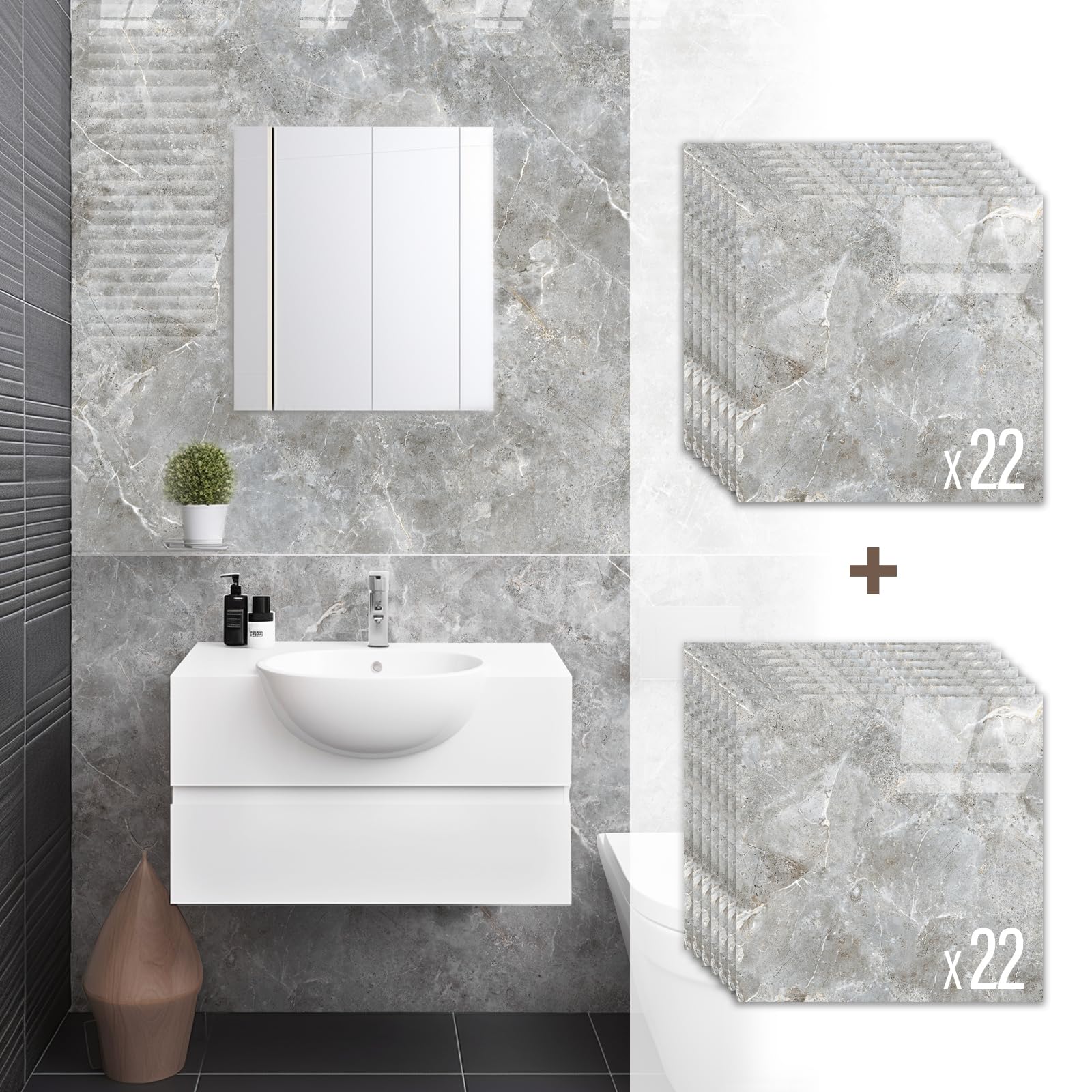 OJTOJT Wandfliesen Selbstklebend 30x30cm 44 Stück, Peel and Stick Tiles, Wasserfest, Marmor Fliesenaufkleber für Küche Wohnzimmer