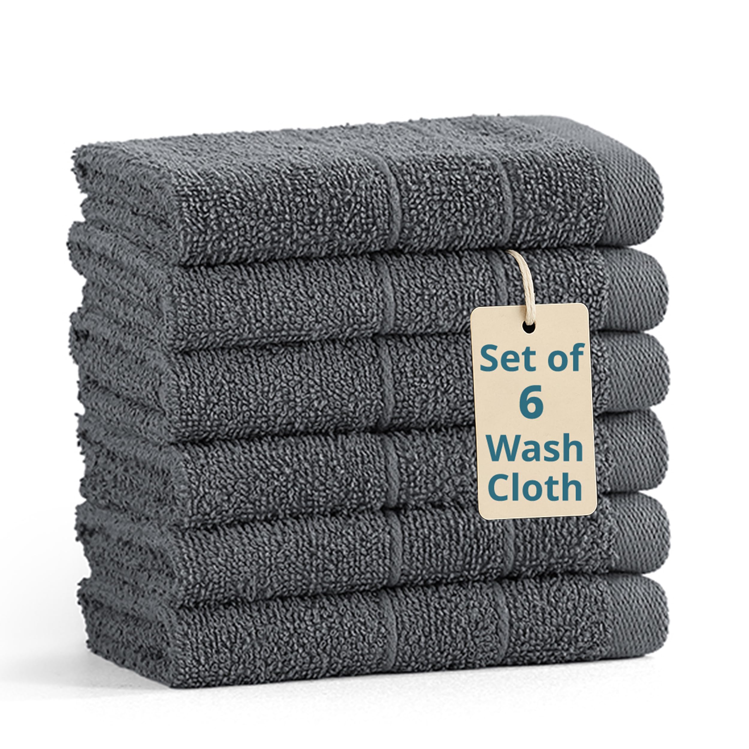 Casa Platino Wash Cloths Pack of 6-100% Cotton Washcloths for Daily use - 13"x13"- Soft, Gentle on Skin, Durable Stitching & Absorbent - Designed for