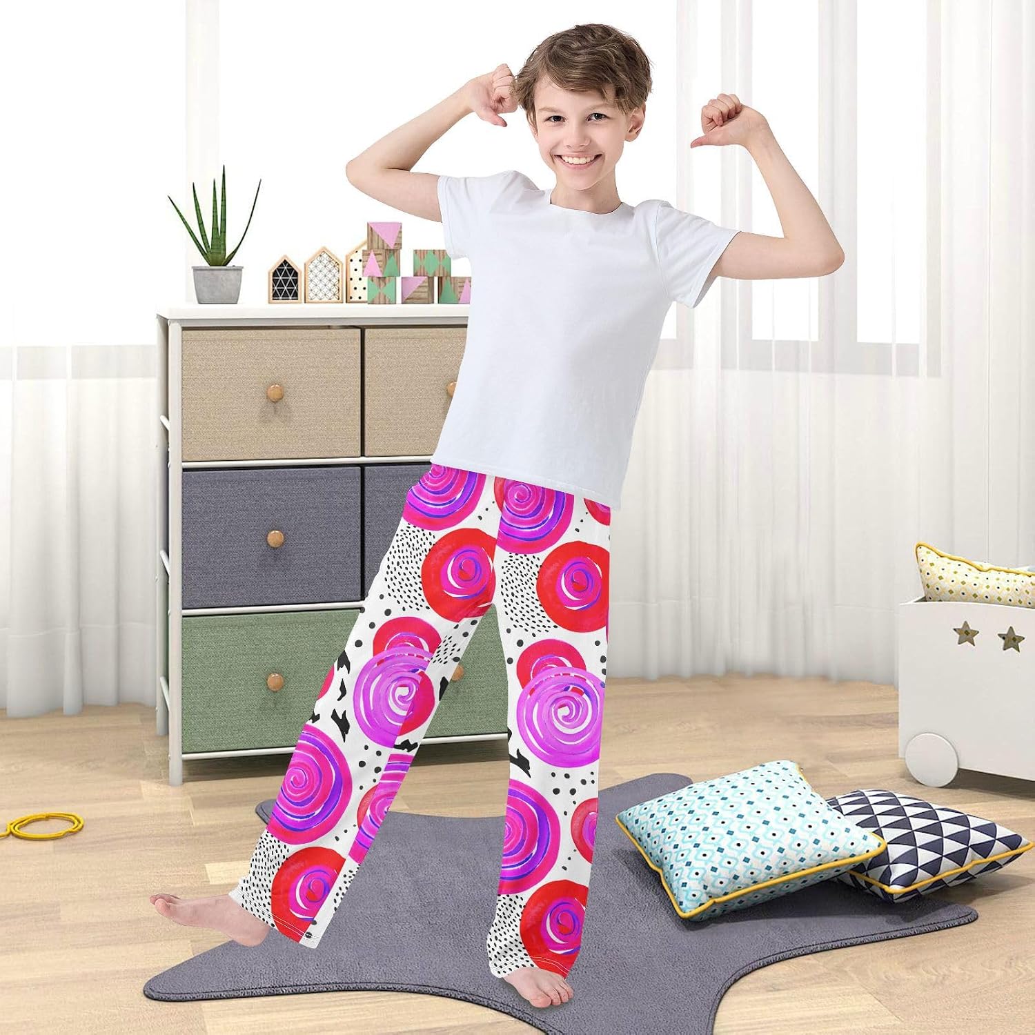 J JOYSAY Watercolor Rose Dot White Pajamas Pants Soft Long Pajama Bottoms Lounge Sleep Pants Size S-XL