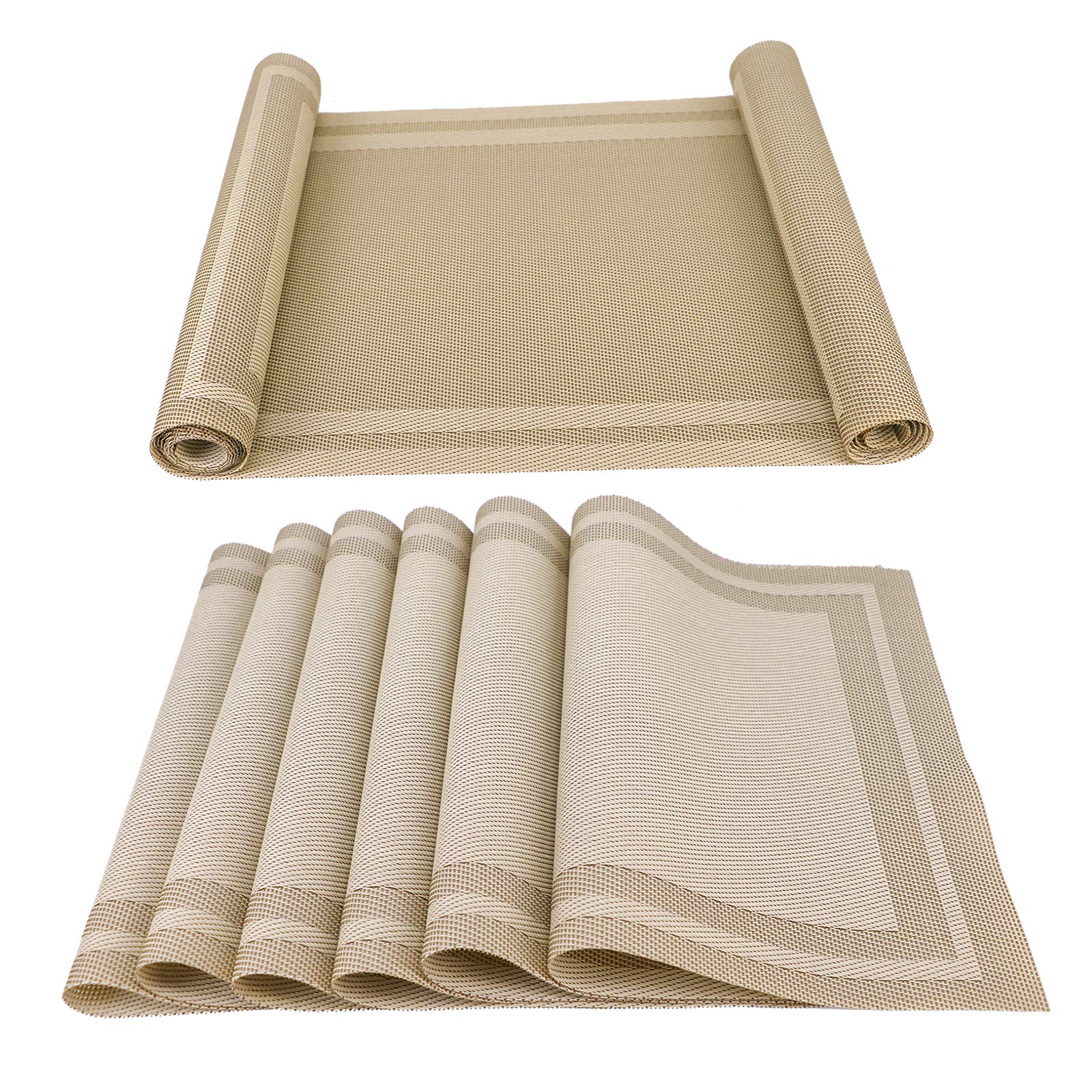 Placemats with Table Runner Set Place Mats, Woven Crossweave Vinyl Kitchen Tablemat - Image 3