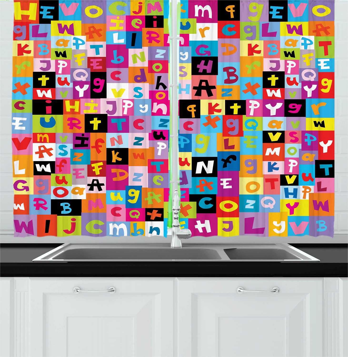 Ambesonne Multicolor Curtain Panels for Kitchen 55" X 39" Multi kc_26948_55x39