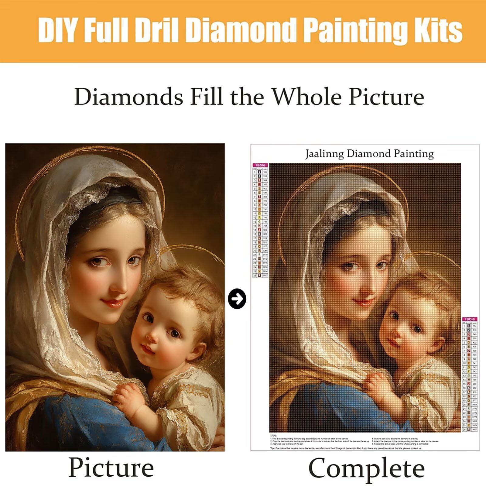 Diamond Painting Kit Completo, Diamond Painting Nostra Signora, 5D Pittura Diamante Kit Manualidades Adultos DIY Diamantini Crystal Art Disegni Ricamo a Punto Croce Artigianale, 60x90cm Donna j0-642
