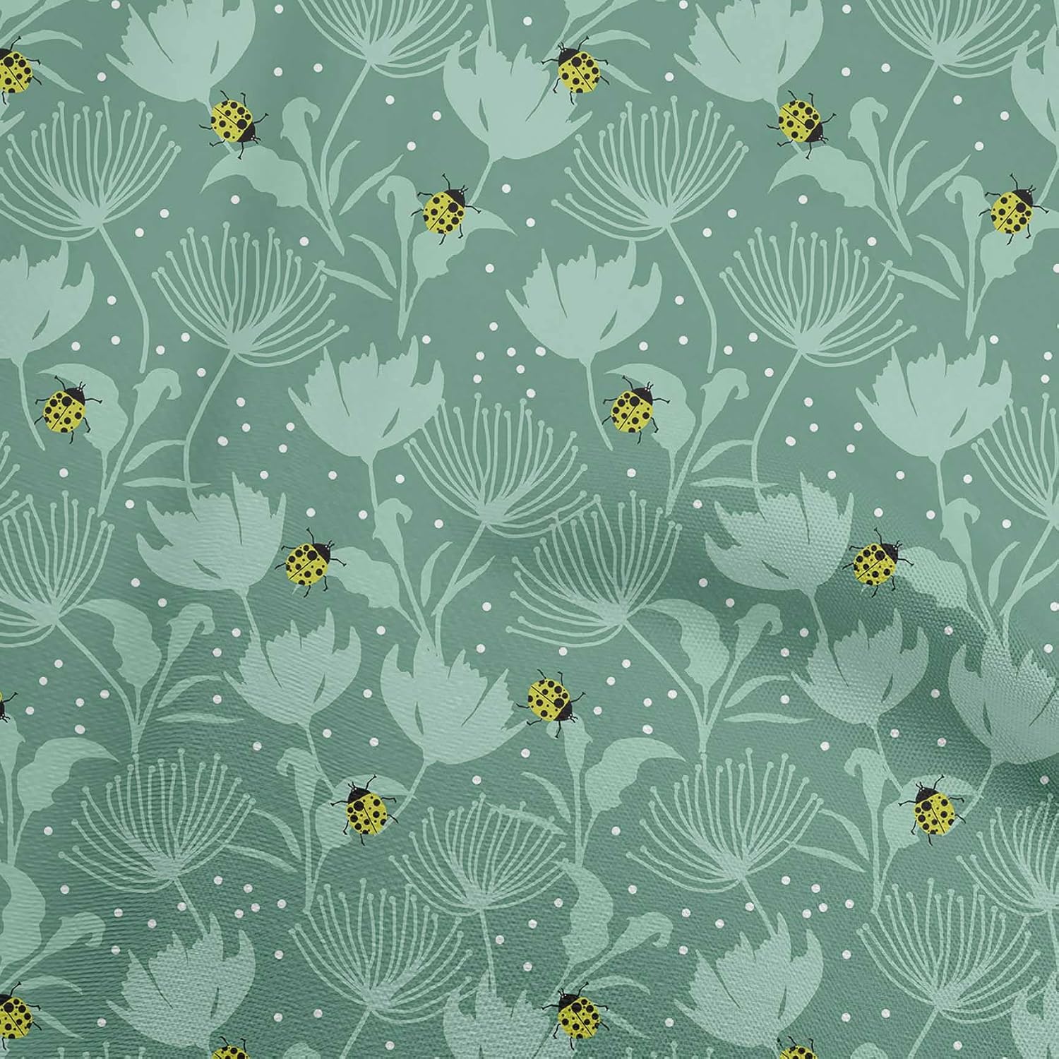 oneOone Cotton Flex Sea Green Fabric Bird Ladybird Sewing Fabric By The Yard Printed DIY Clothing Sewing Supplies 40 Inch Wide