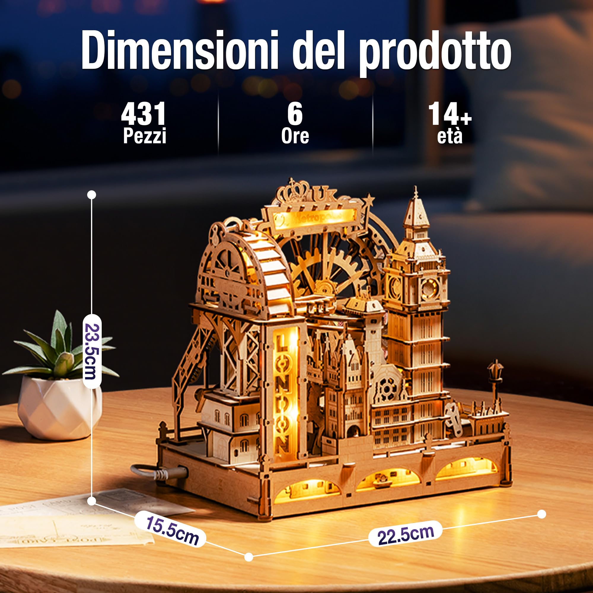 ROKR Puzzle 3D in Legno per Adulti, Palline Viaggio Londra Modellismo da Costruire, Decorazioni per la Scrivania di Casa, Puzzle Regalo per adolescenti e adulti