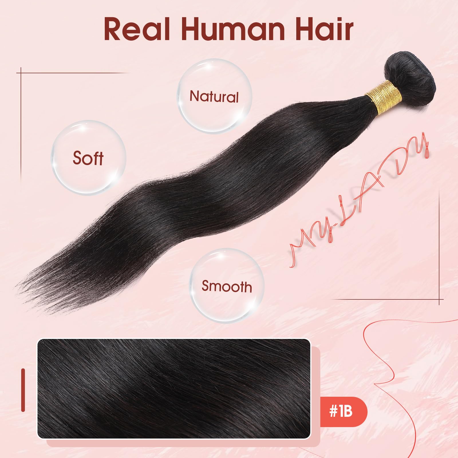 MY-LADY Tressen Echthaar Doppelt Weft Extensions zum Einnähen - 75cm Tressen Extensions Echthaar Sew in Haarverlängerung Glatt #1B Natürliches Schwarz 100g