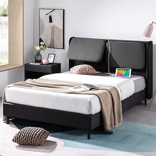 Miniatura 2 de ZINUS Avery - Cama de plataforma con cabecero reclinable y puertos USB, no necesita somier, cabecero ajustable acolchado con altura personalizable,