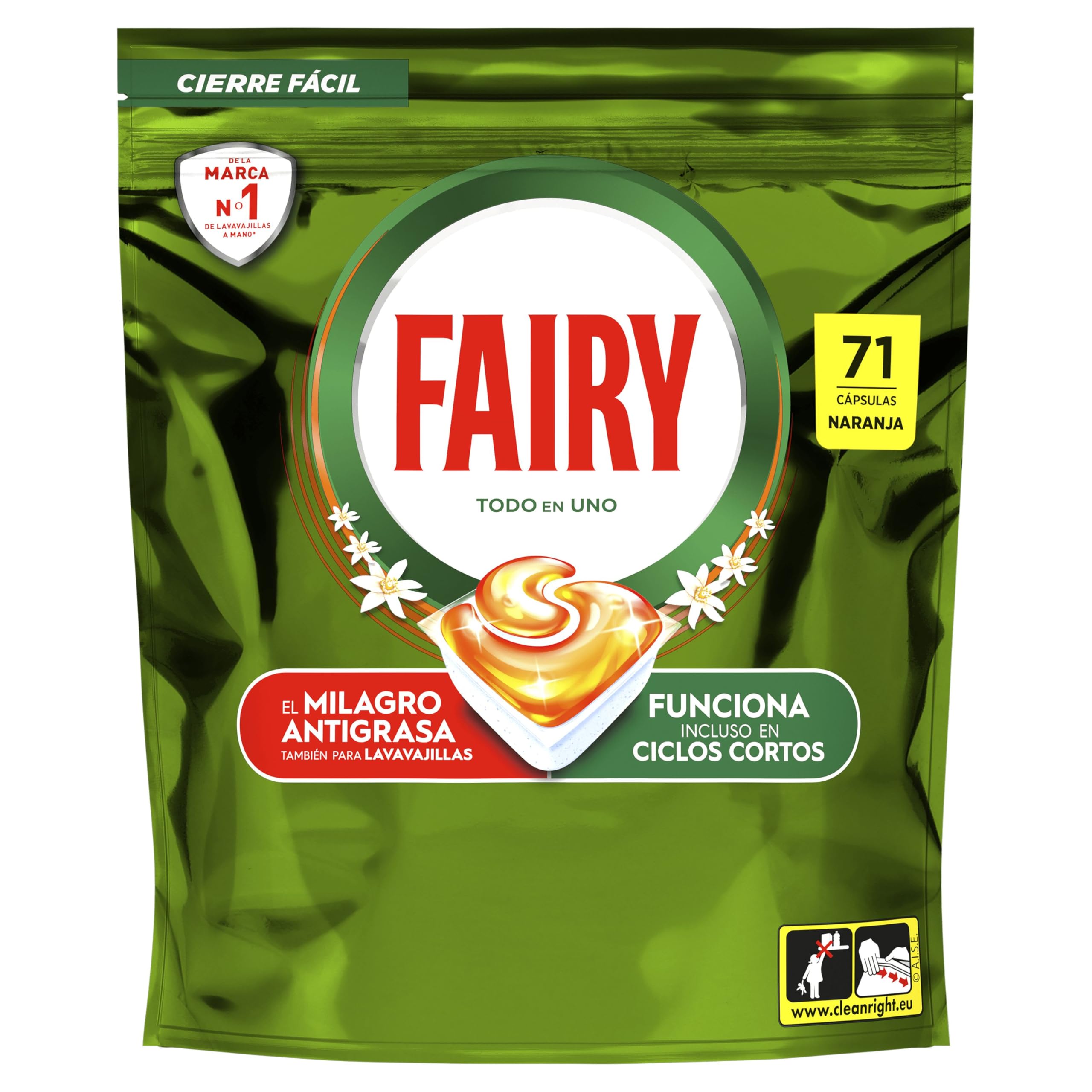 Fairy Original Todo En Uno Naranja Cápsulas De Lavavajillas, 71 Cápsulas, Efectivas Incluso En La Grasa Reseca