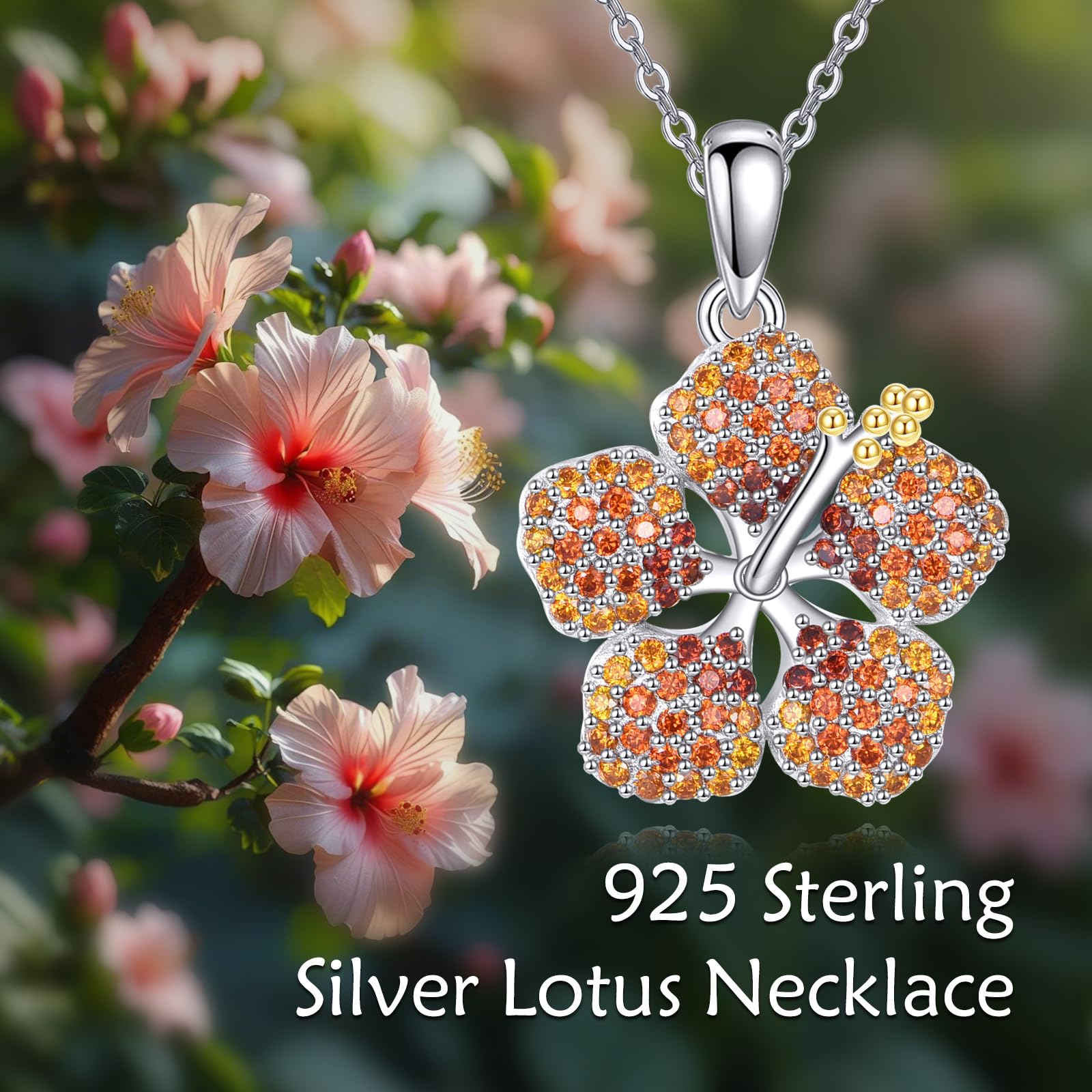YAFEINI Hibiskus Kette Sterling Silber Blumen Anhänger Halskette Hibiskusblüten Schmuck Geschenk für Damen Frauen
