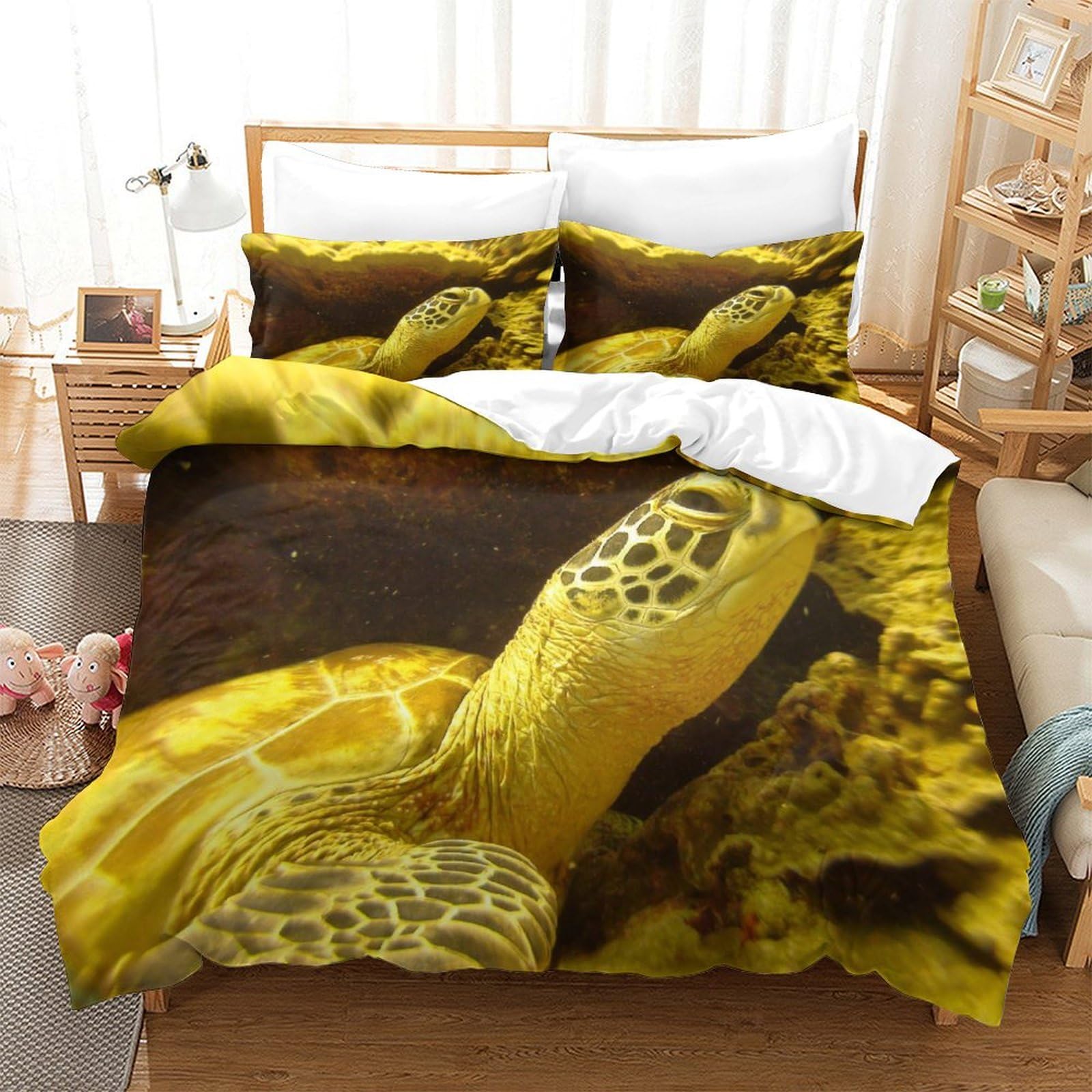 P1s9u7w5y Sea Turtle-9 3D Printed Turtle Pattern Microfiber 3Pcs Duvet Cover Set Ocean Scene Bedding Set King（220X240cm）