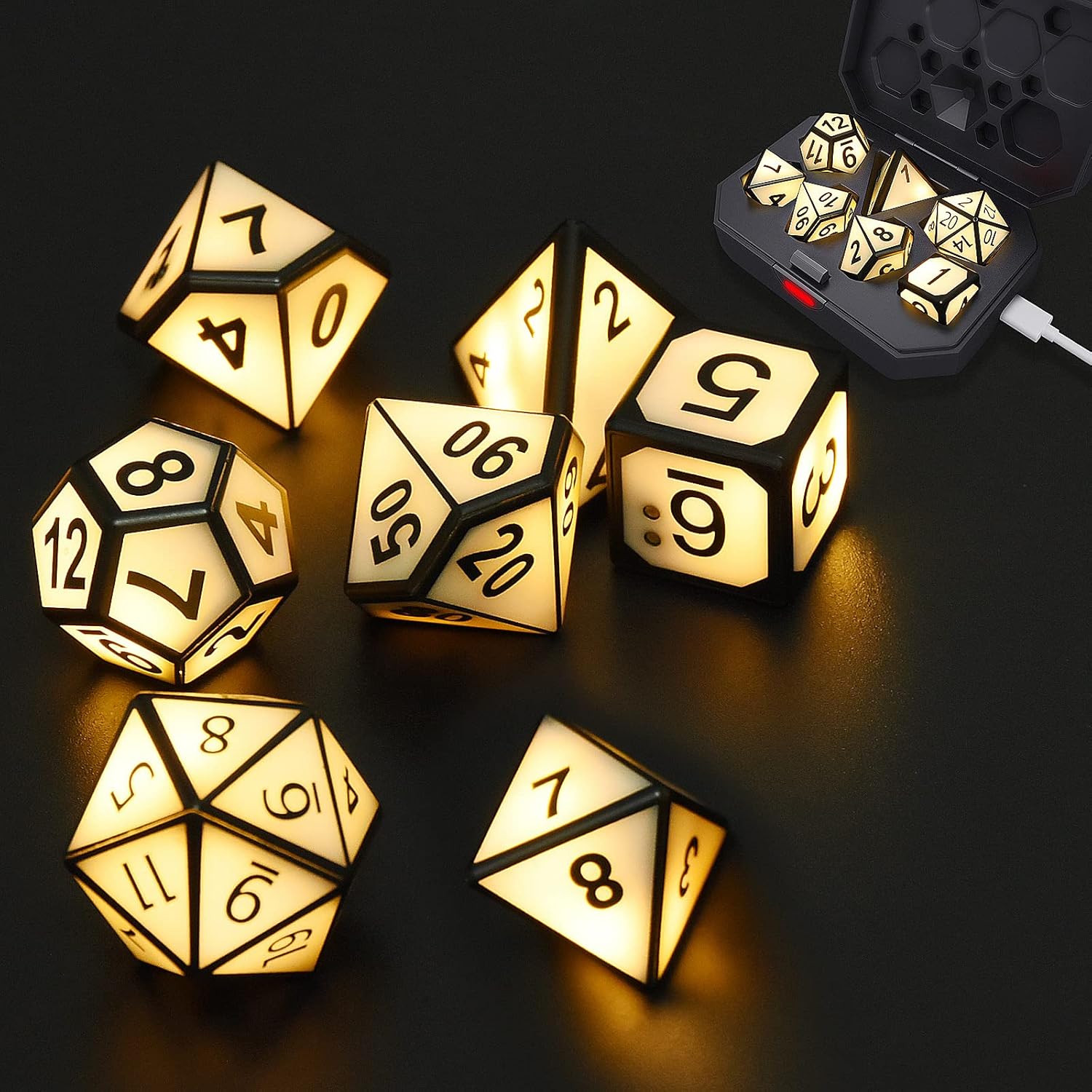 Sunswendi 7 PCS Light Up Dice, Luminous D&D Dice Table Games Dice