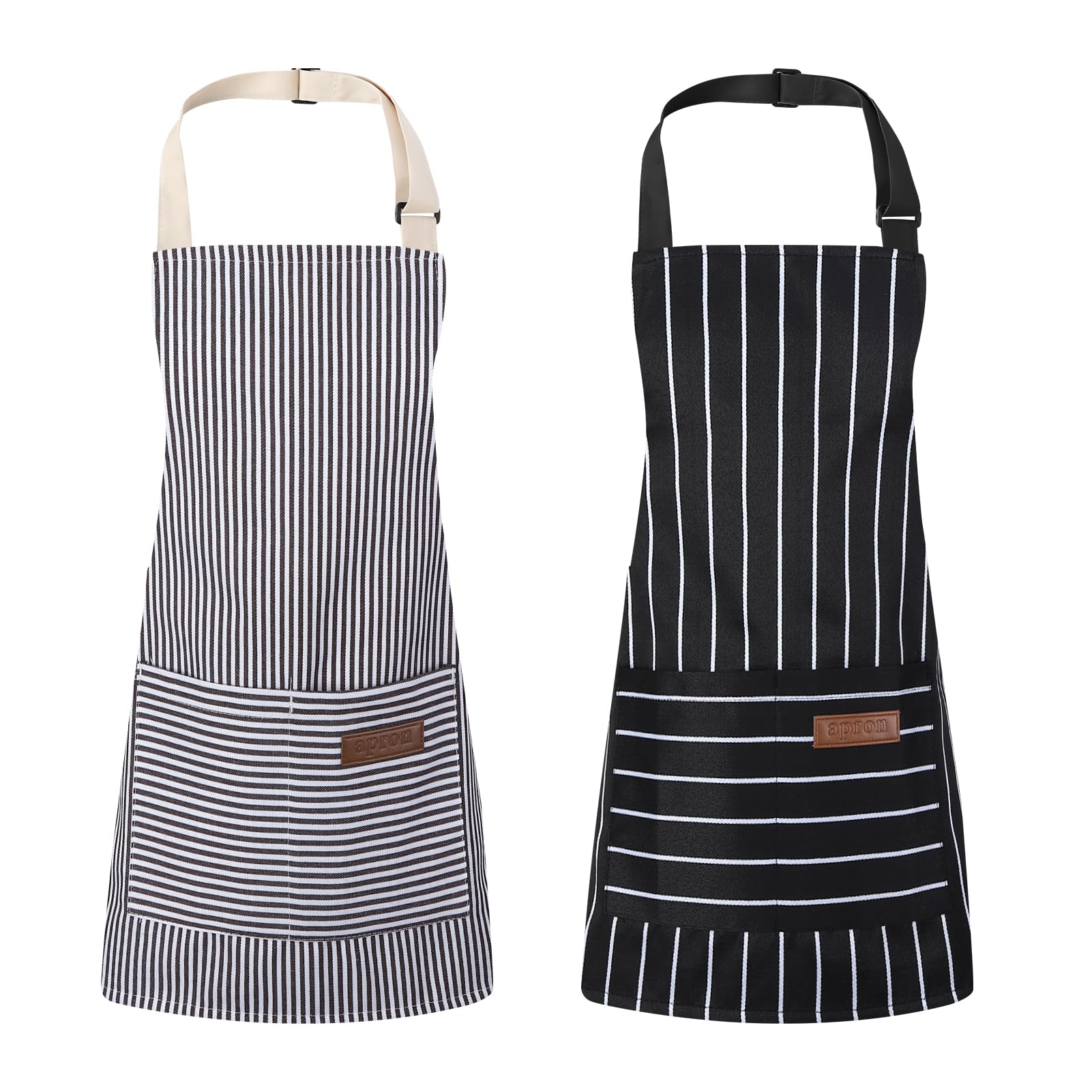 saerryor 2 Pack Kids Aprons for Cooking,BBQ Aprons with Pockets (Black+Light Grey)