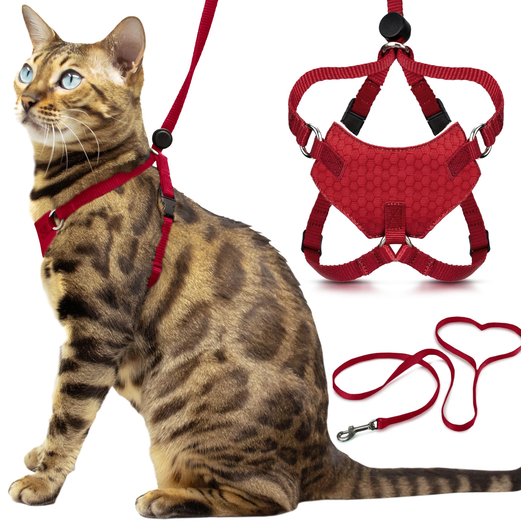 Houdini™ Escape Proof Kitten Harness and Leash Set by OutdoorBengal – Red, Small Cat Harness for Walking
