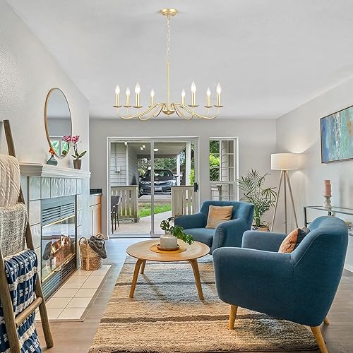 Miniatura 2 de ADSENSTY Candelabro dorado de 8 luces moderna de granja para comedor, accesorios de iluminación rústica, lámpara colgante para sala de estar,