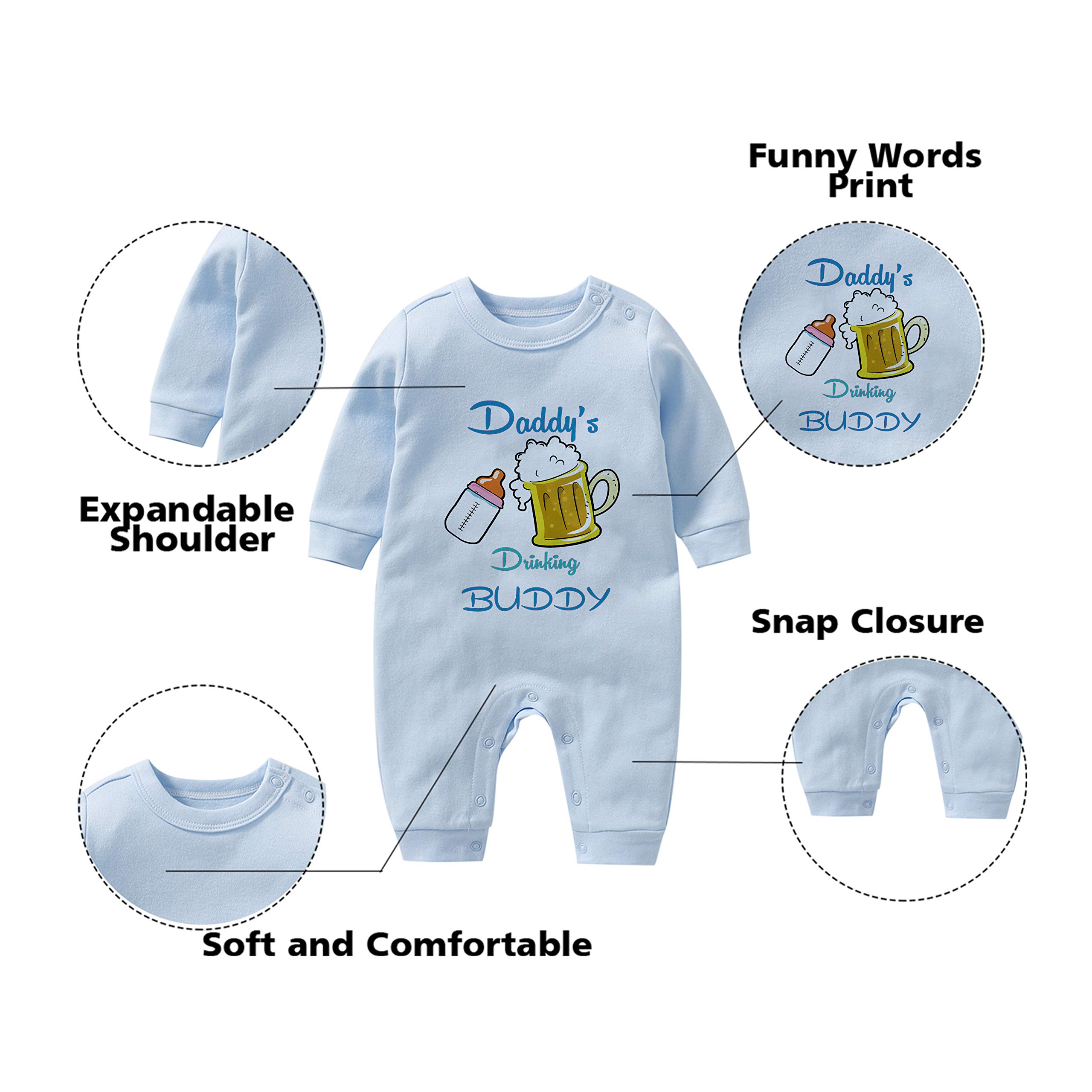 YSCULBUTOL Baby-Zwillinge, Vatertag, Vater, Trinkkumpel, Neugeborene, Baby, Mädchen, Jungen, Jumpsuit, Babykleidung