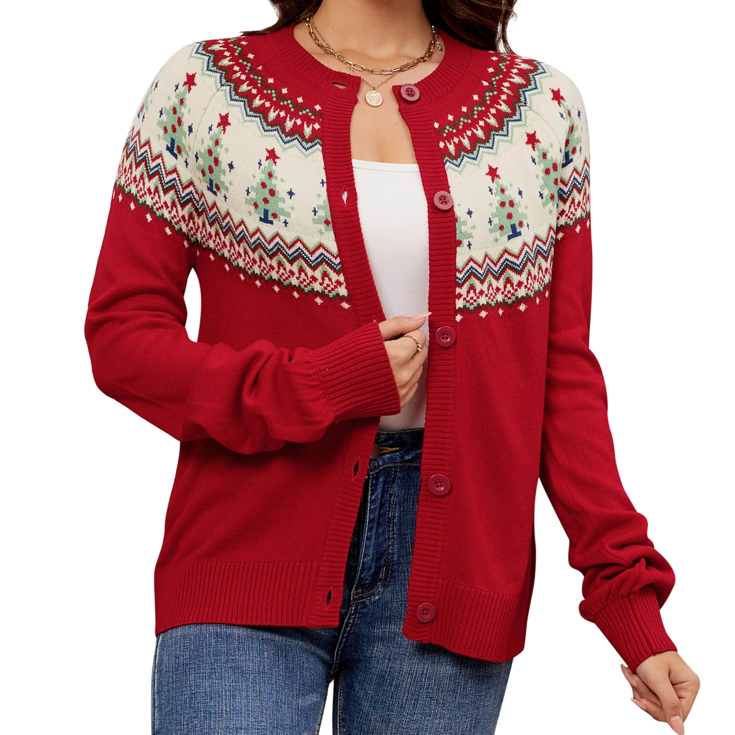 LUBOT Ugly Christmas Sweaters for Women Cute Fuzzy Funny Wintertime Holiday Parties Knitted Casual Cardigan Sweater