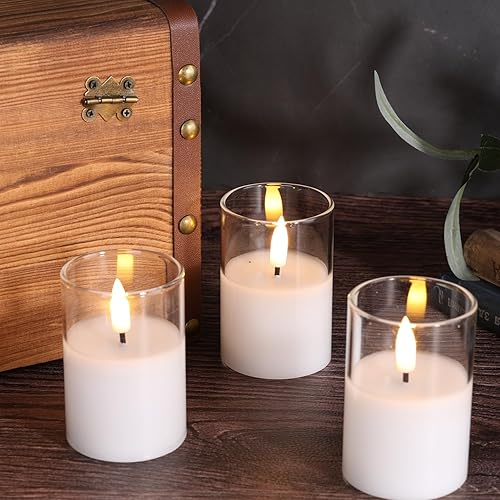 Miniatura 4 de Girimax Velas votivas sin llama de vidrio transparente con control remoto y temporizador, velas LED parpadeantes de cera real, juego de 6  2