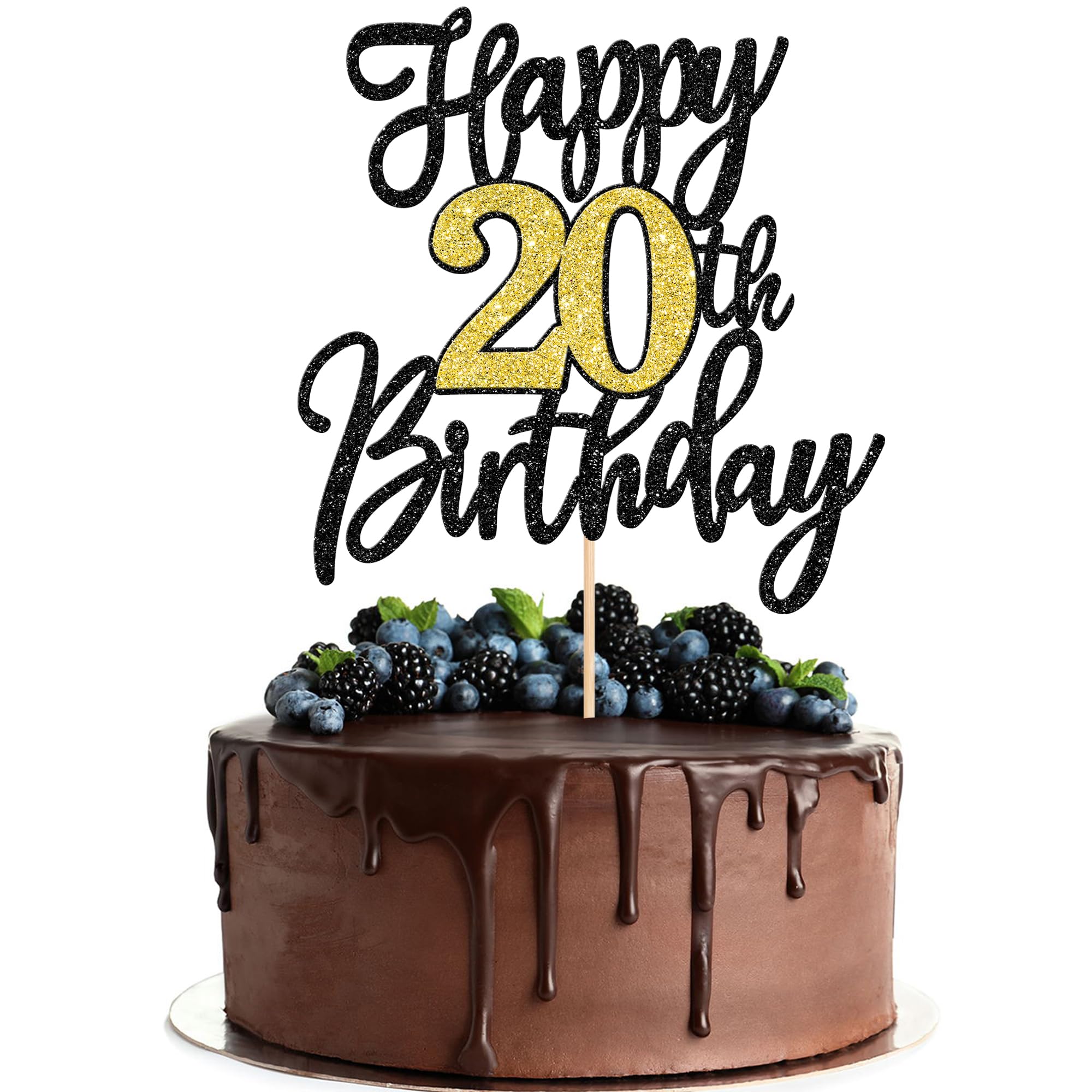 Amazon.com: 1 PCS Happy 20th Birthday Cake Topper Black Gold Glitter