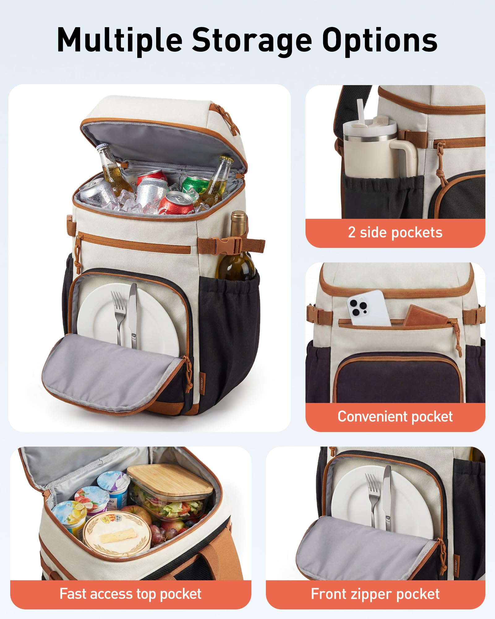 TOURIT Isolierter Kühlrucksack 30 Dosen, Auslaufsichere Lunch Kühltasche mit Zwei Fächern Leichter, wasserdichter Kühlrucksack für Damen und Herren Ideal für Strand, Camping, Picknick, Wandern Reisen